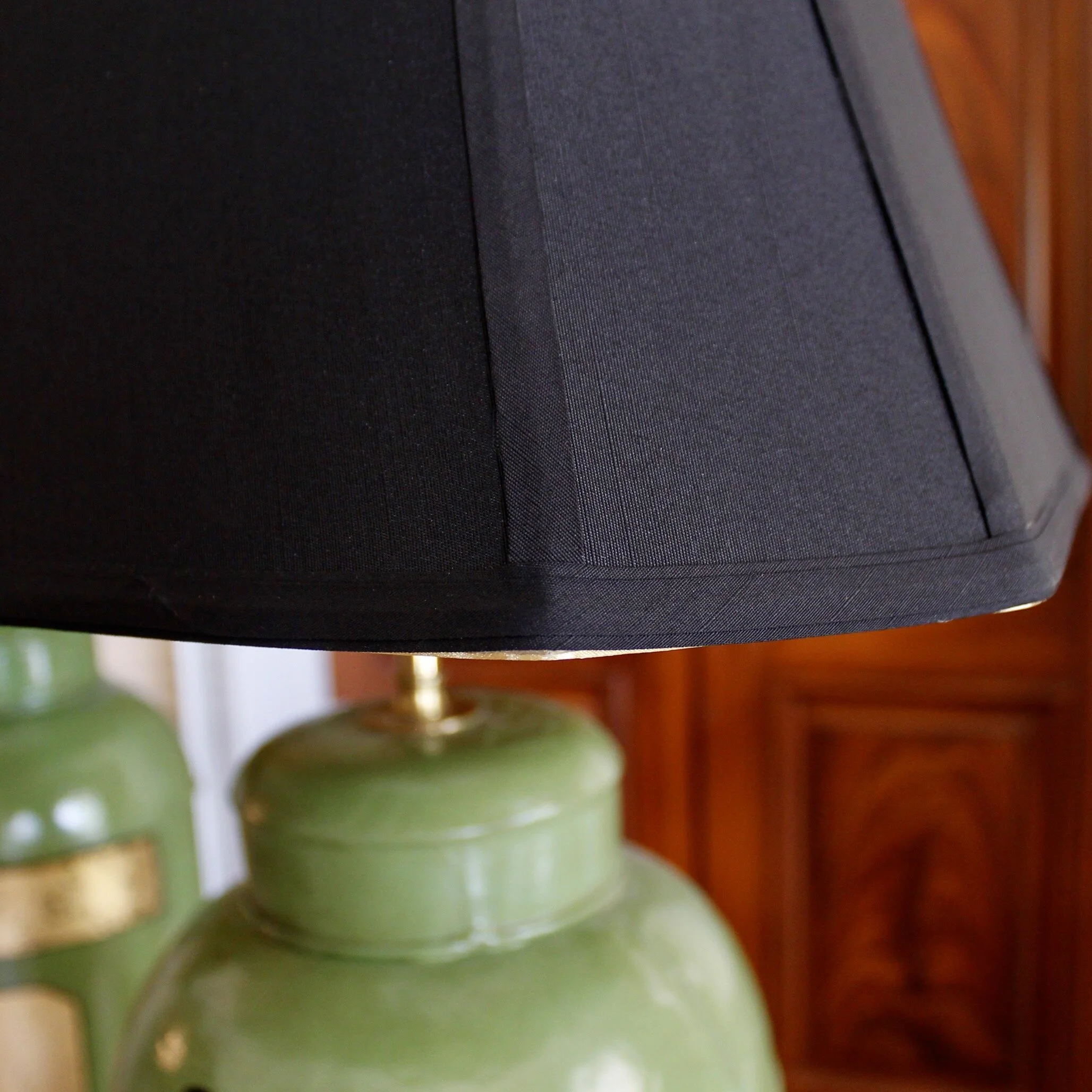 Pair of Green Painted and Gilt Decorated Tôle Tea Canister Lamps