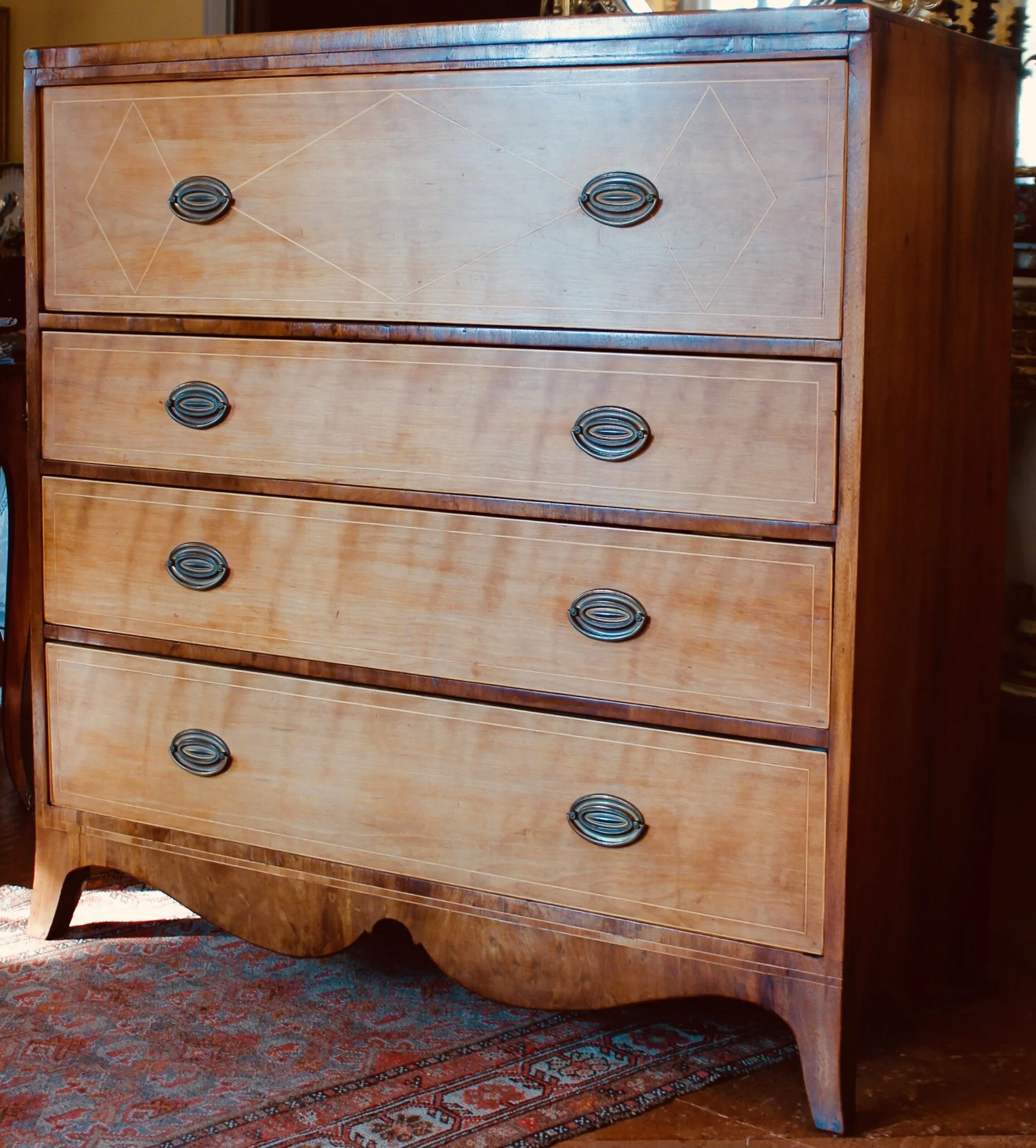American Mid-Atlantic Diamond Inlaid Federal Chest of Drawers