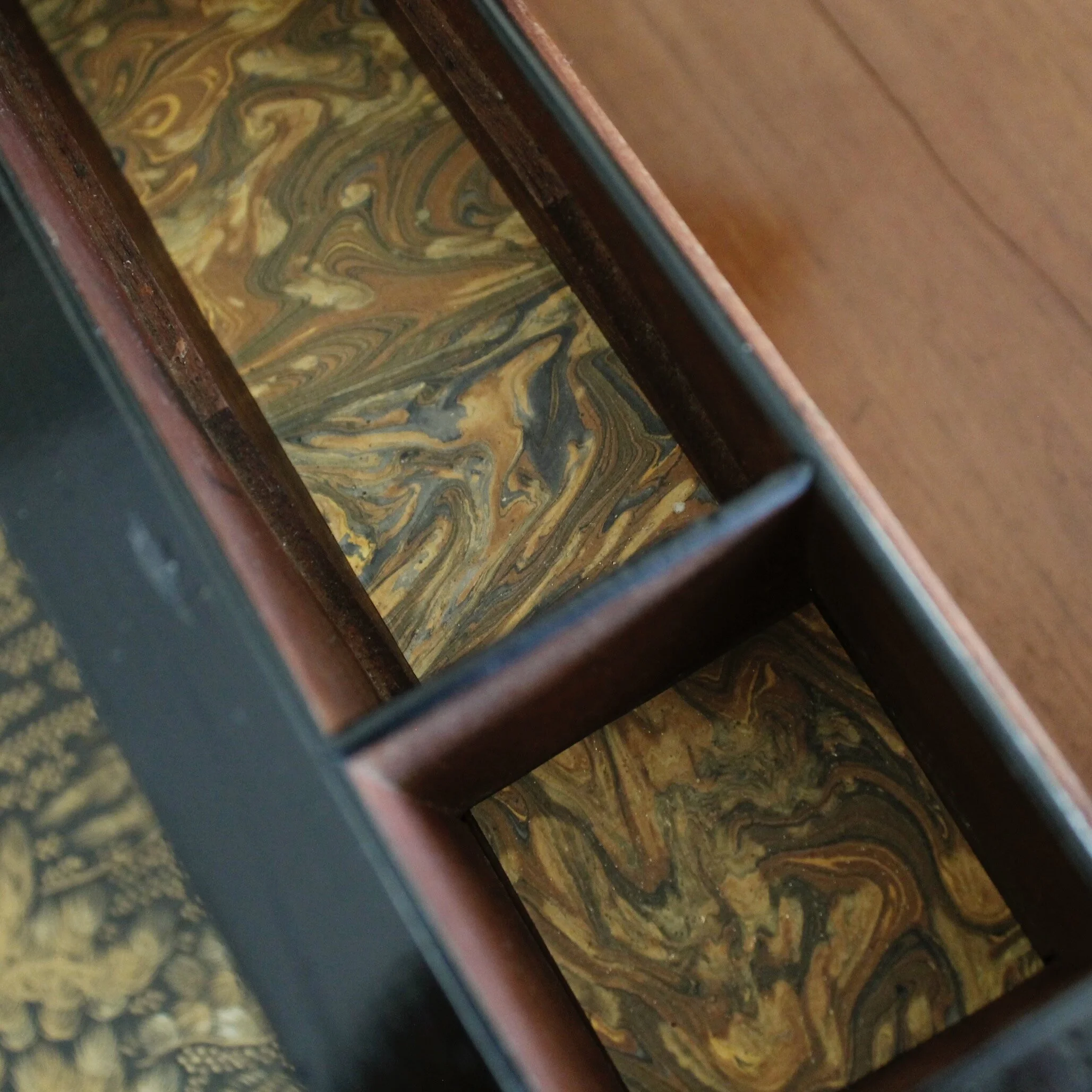 Large English Burl Walnut Tunbridgeware Inlaid Box with Mother of Pearl and Greek Key Inlay
