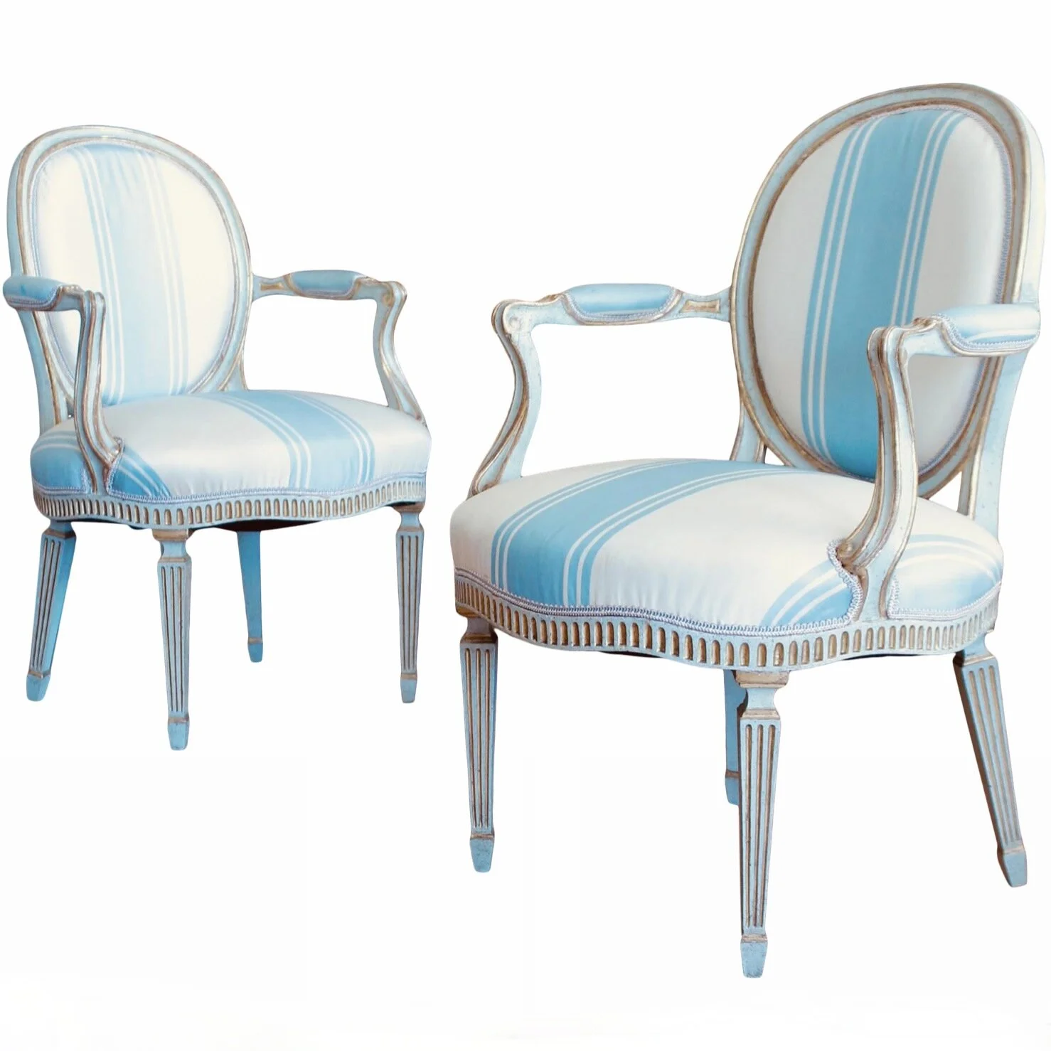Pair of Italian Neoclassical Armchairs, Painted and Gilded, 19th Century