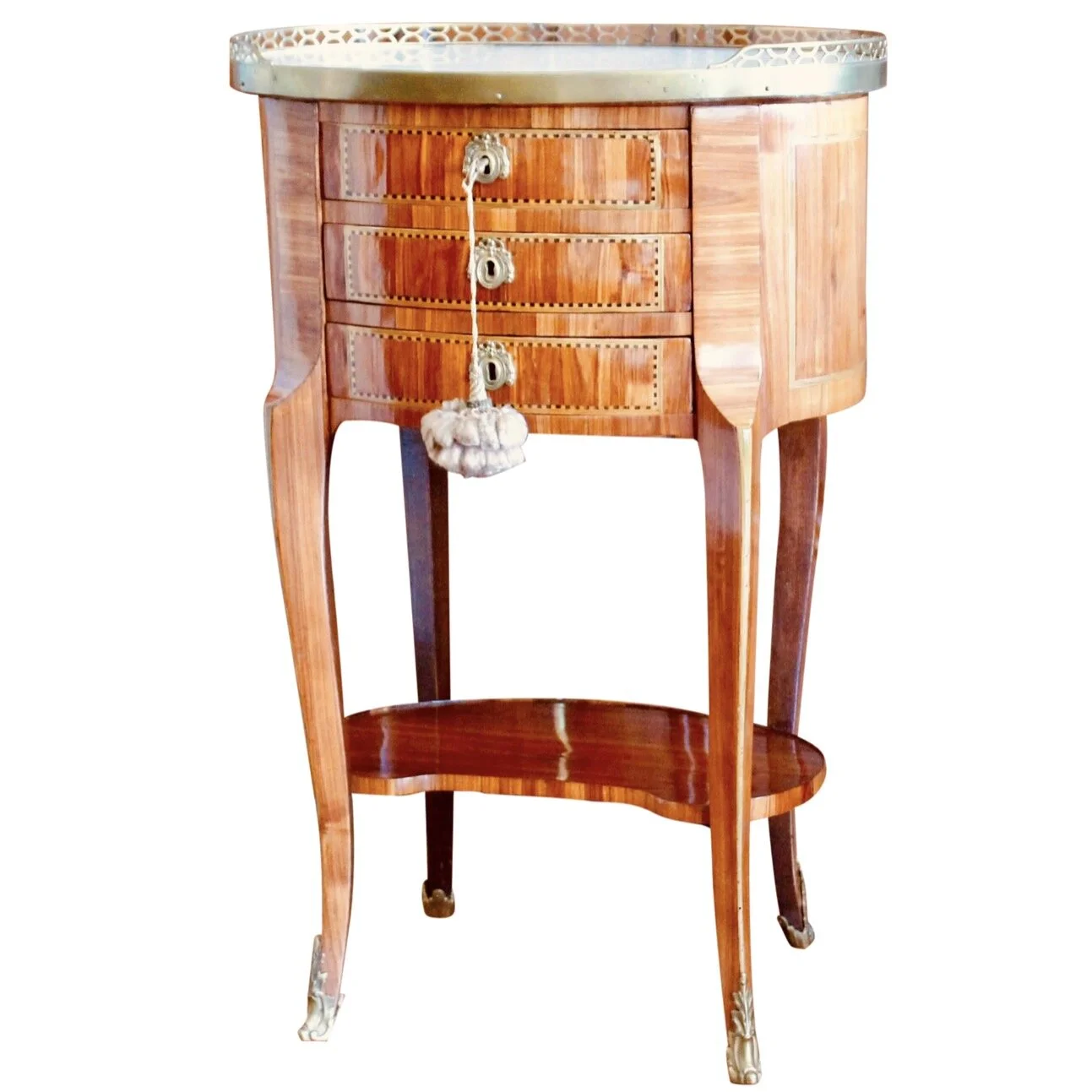 French Transitional Oval Occasional Table with Marble Top