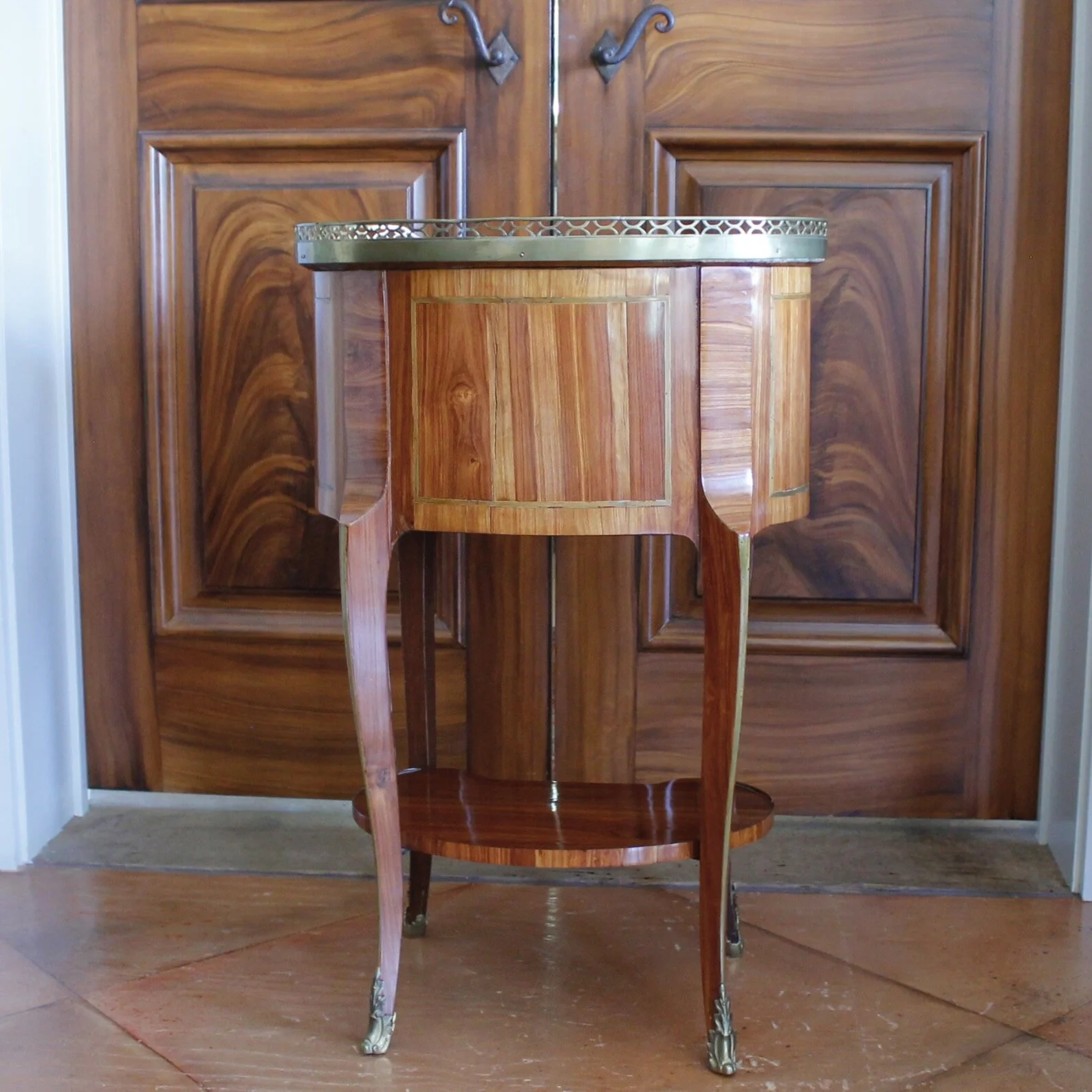 French Transitional Oval Occasional Table with Marble Top