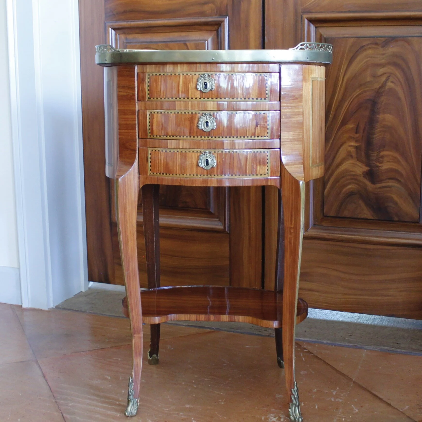 French Transitional Oval Occasional Table with Marble Top