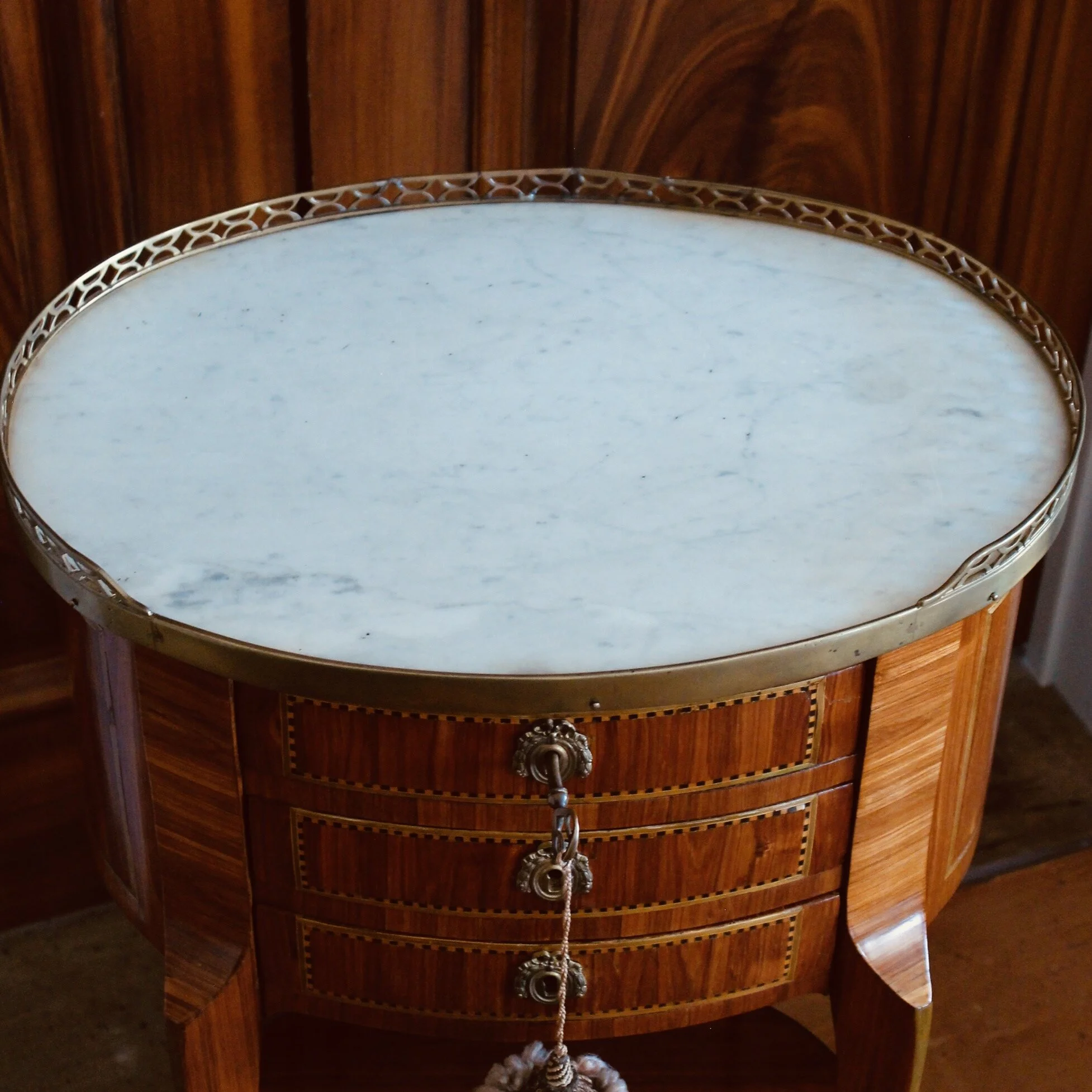 French Transitional Oval Occasional Table with Marble Top