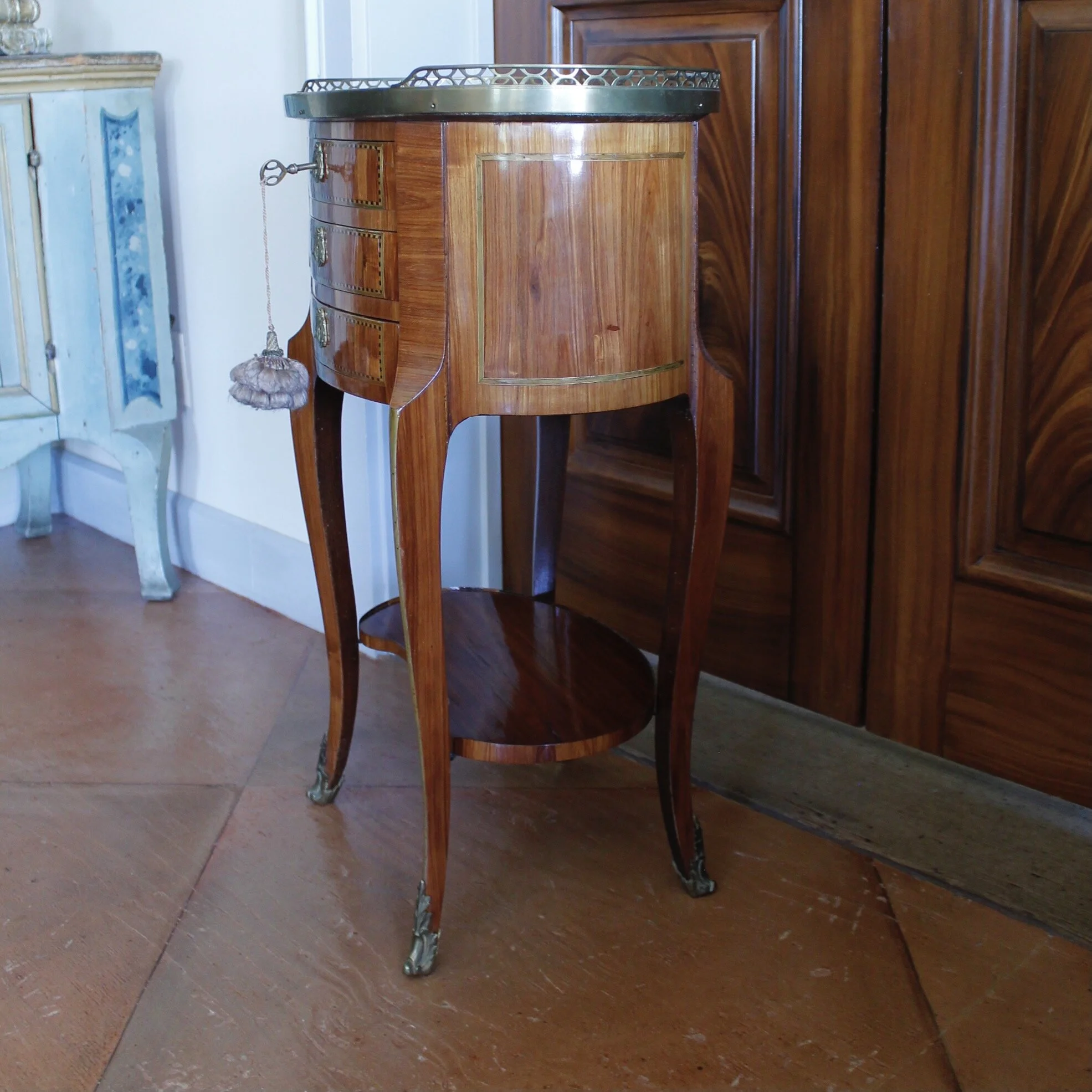 French Transitional Oval Occasional Table with Marble Top