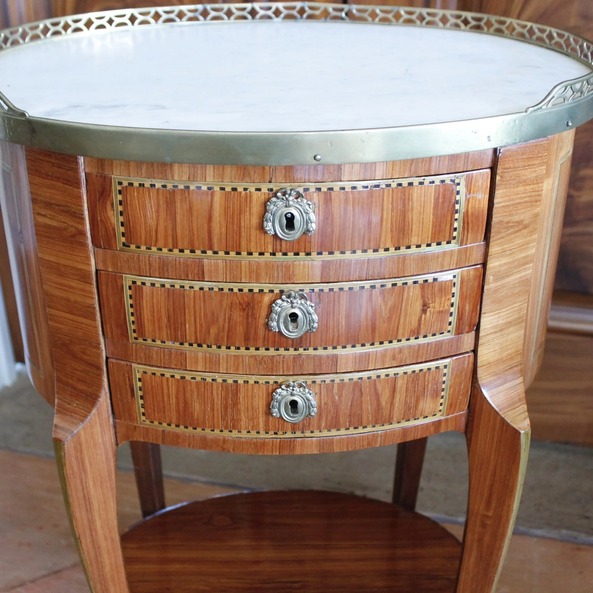 French Transitional Oval Occasional Table with Marble Top