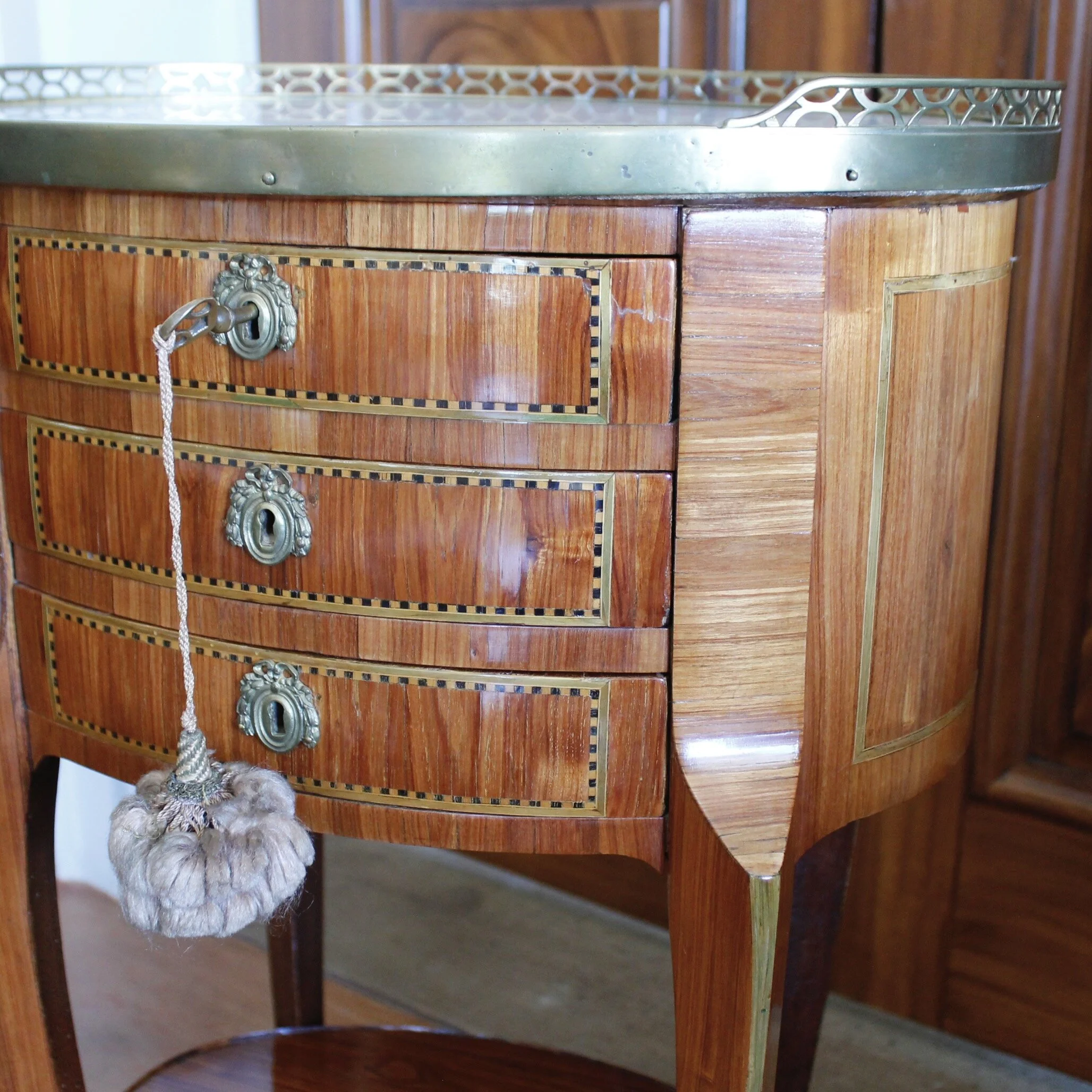 French Transitional Oval Occasional Table with Marble Top