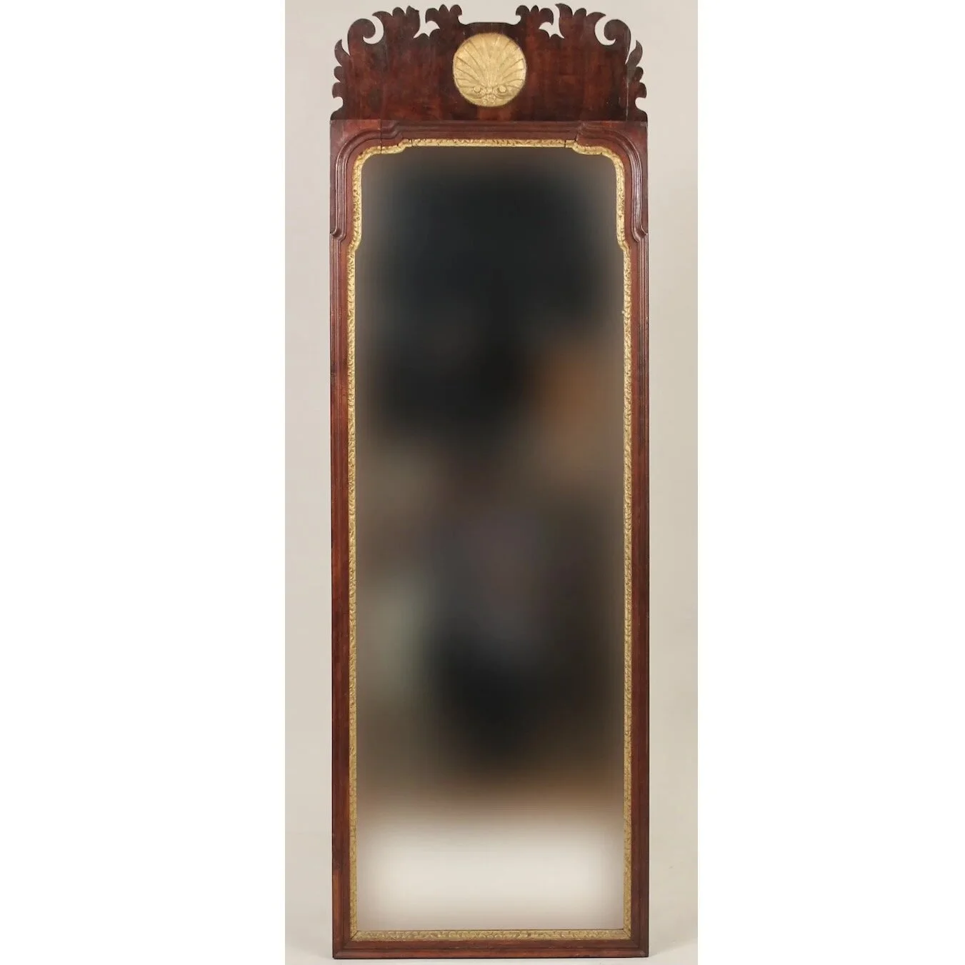 English Country Queen Anne Mirror, Figured Walnut and Parcel Gilt