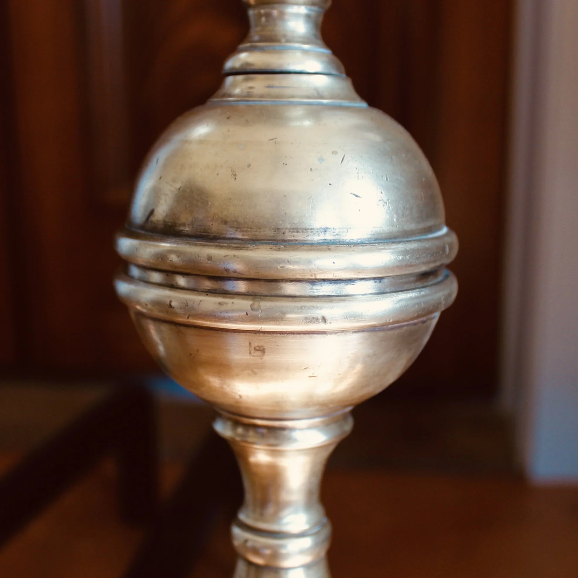 Pair of American Federal Style Brass Steeple Top Andirons