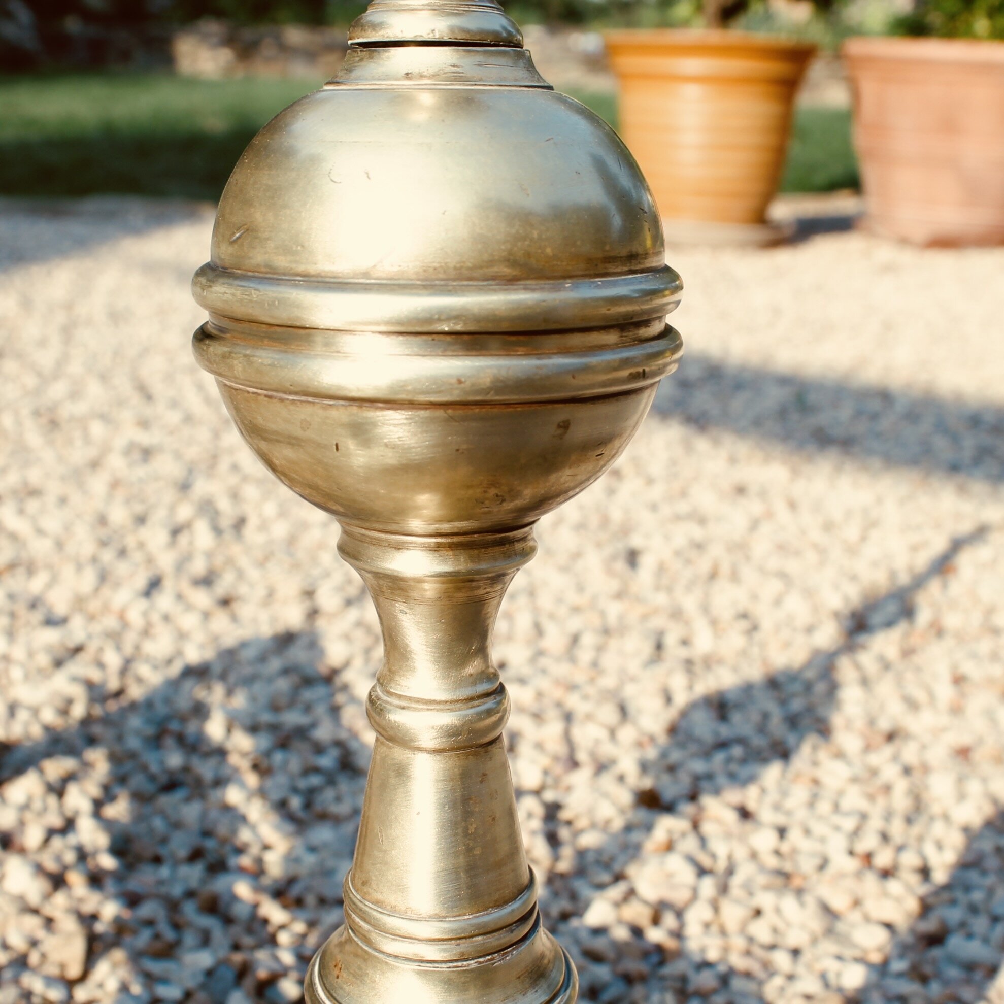 Pair of American Federal Style Brass Steeple Top Andirons