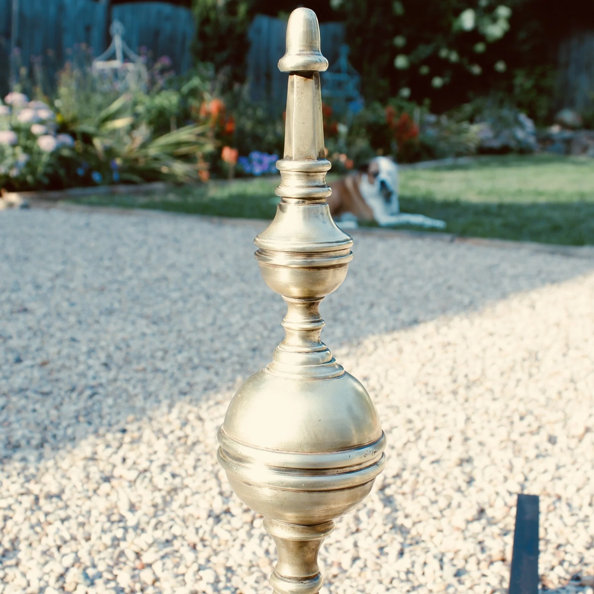 Pair of American Federal Style Brass Steeple Top Andirons