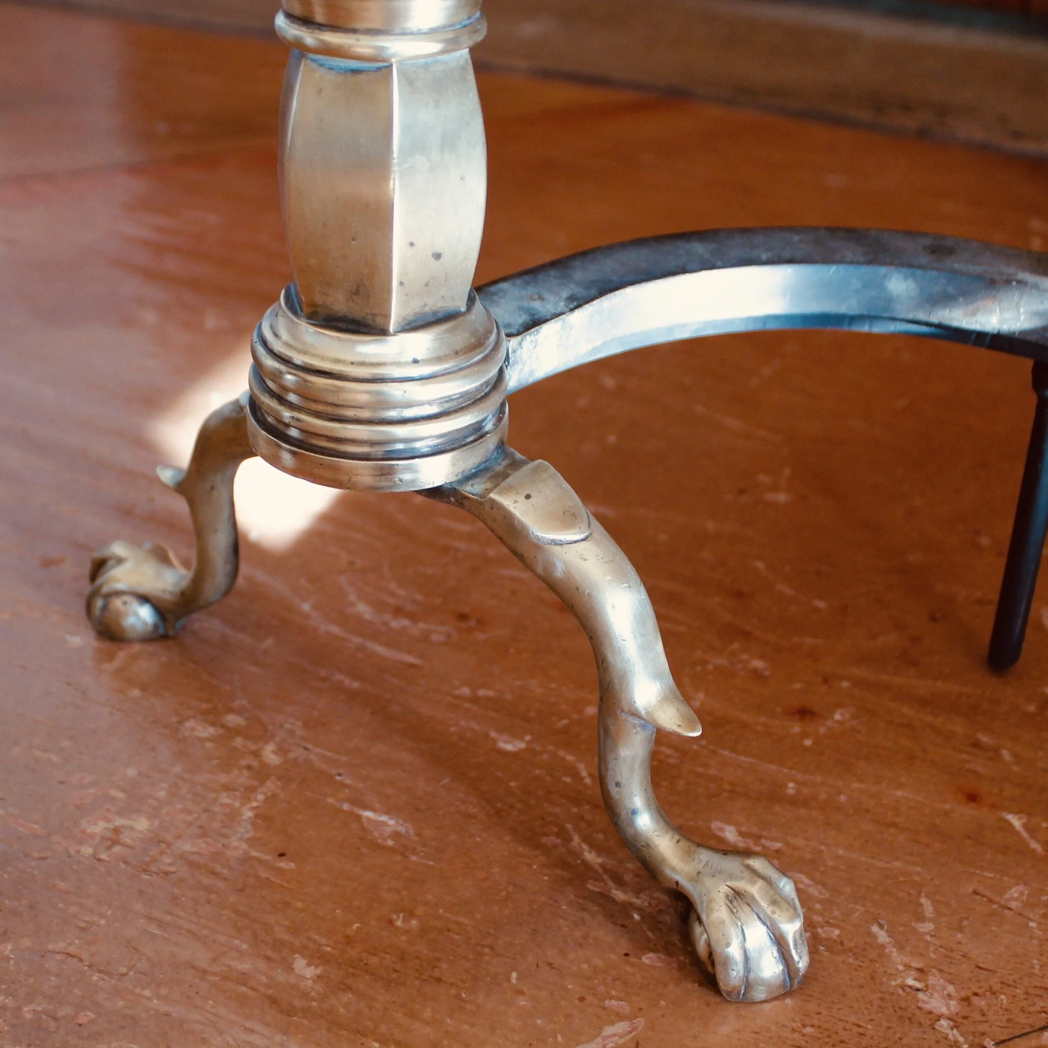 Pair of American Federal Style Brass Steeple Top Andirons