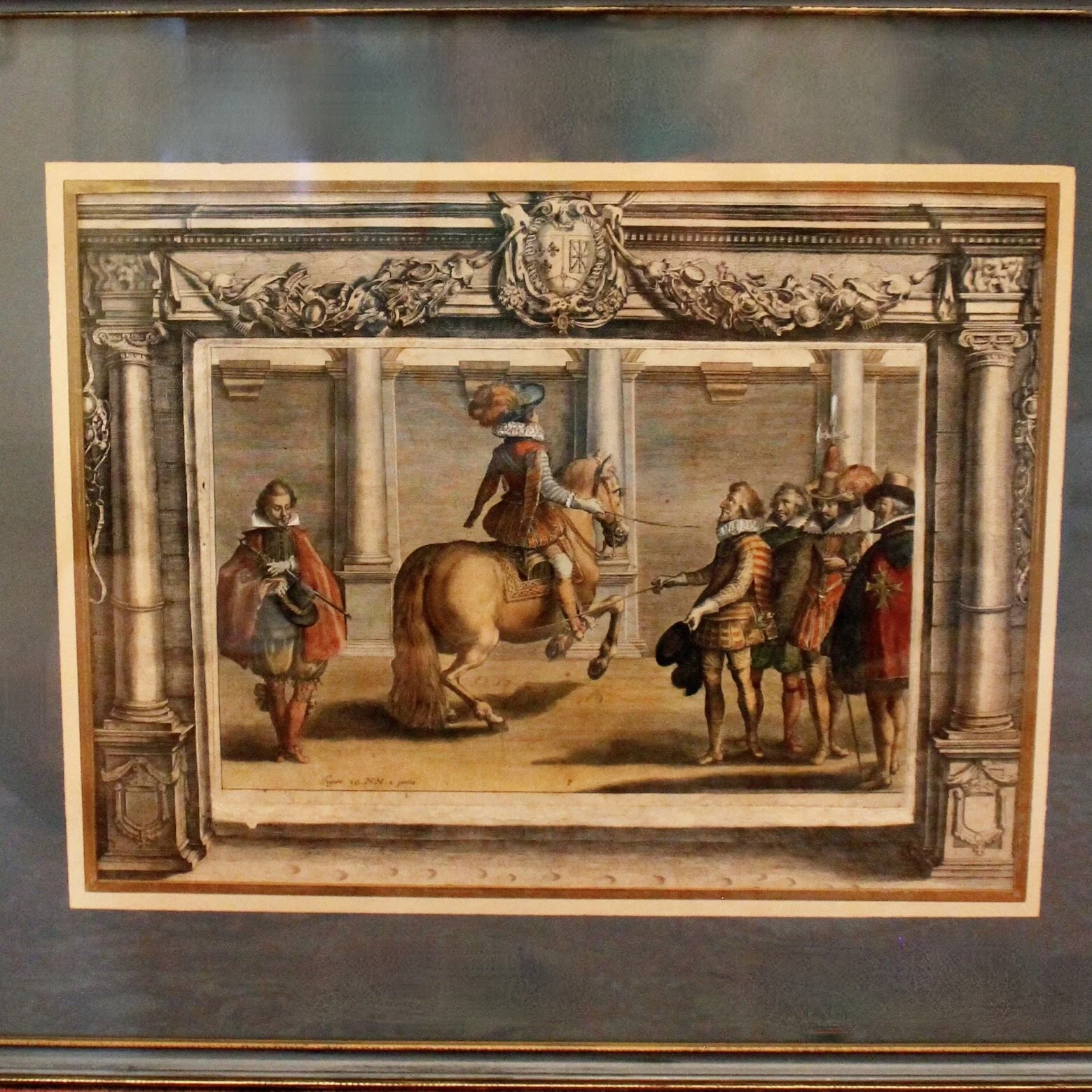 Set of Five Dressage Original Engravings, 17th c., after Antoine de Pluvinel, Hand Colored