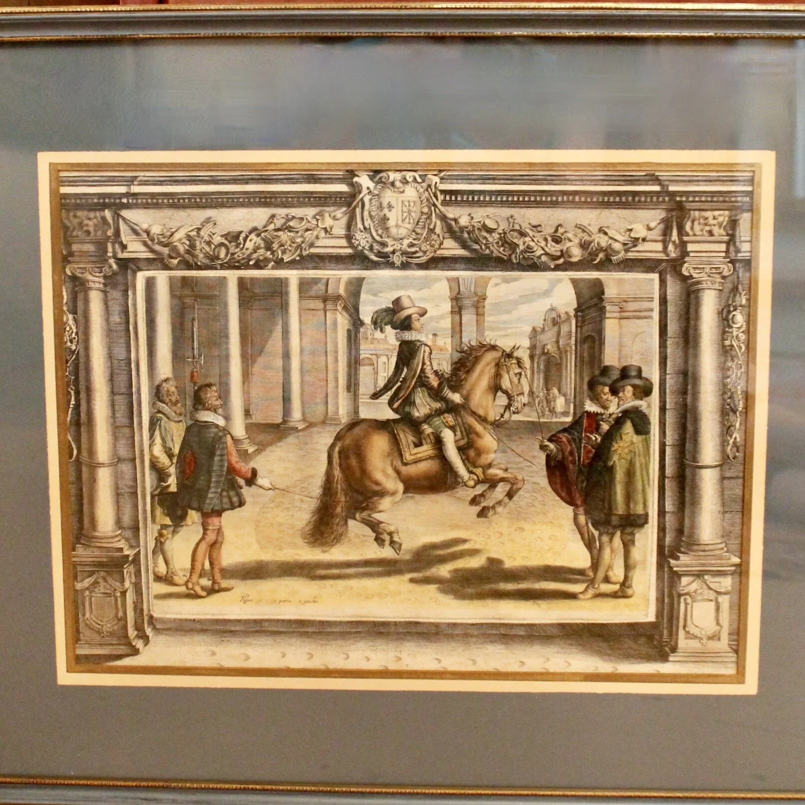 Set of Five Dressage Original Engravings, 17th c., after Antoine de Pluvinel, Hand Colored