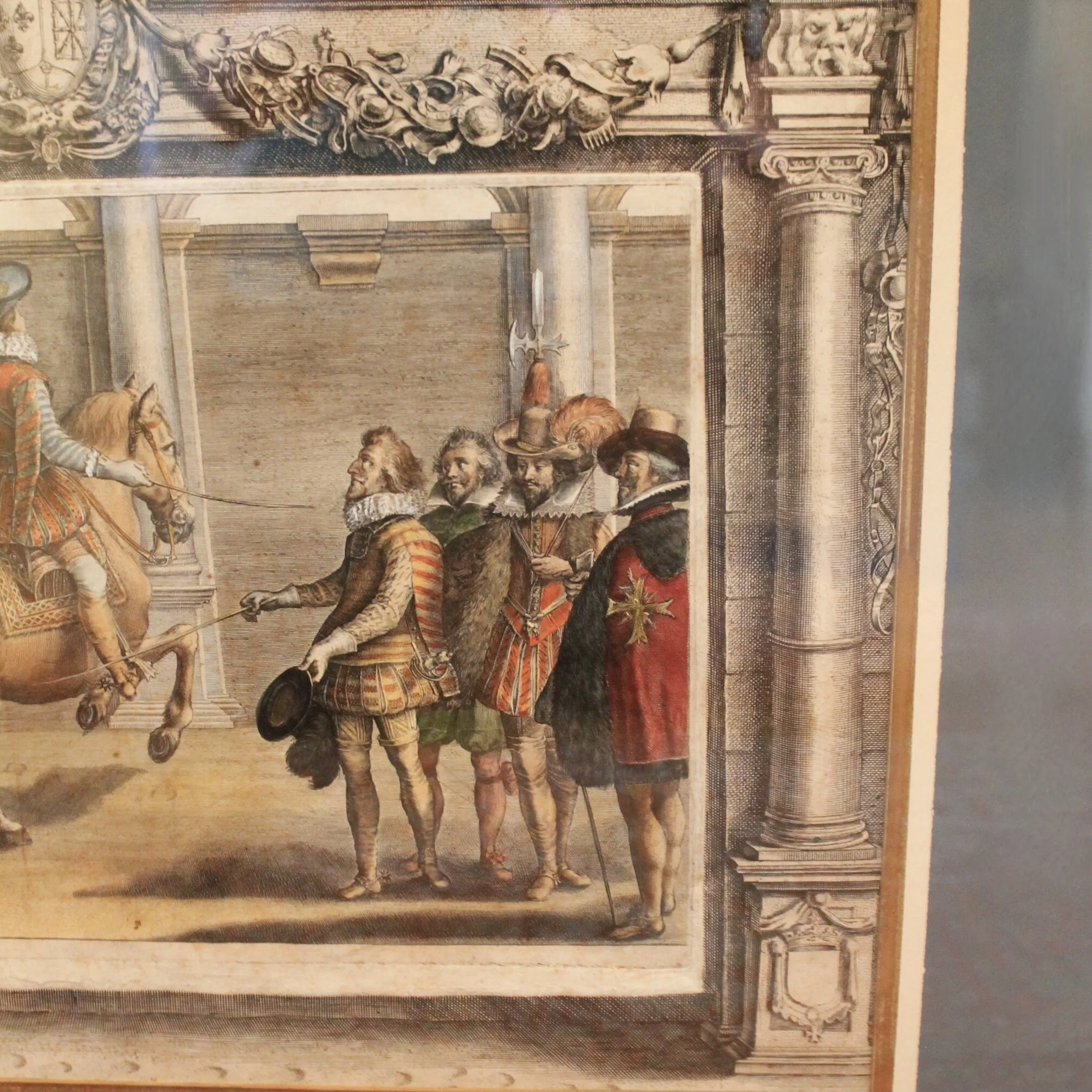 Set of Five Dressage Original Engravings, 17th c., after Antoine de Pluvinel, Hand Colored