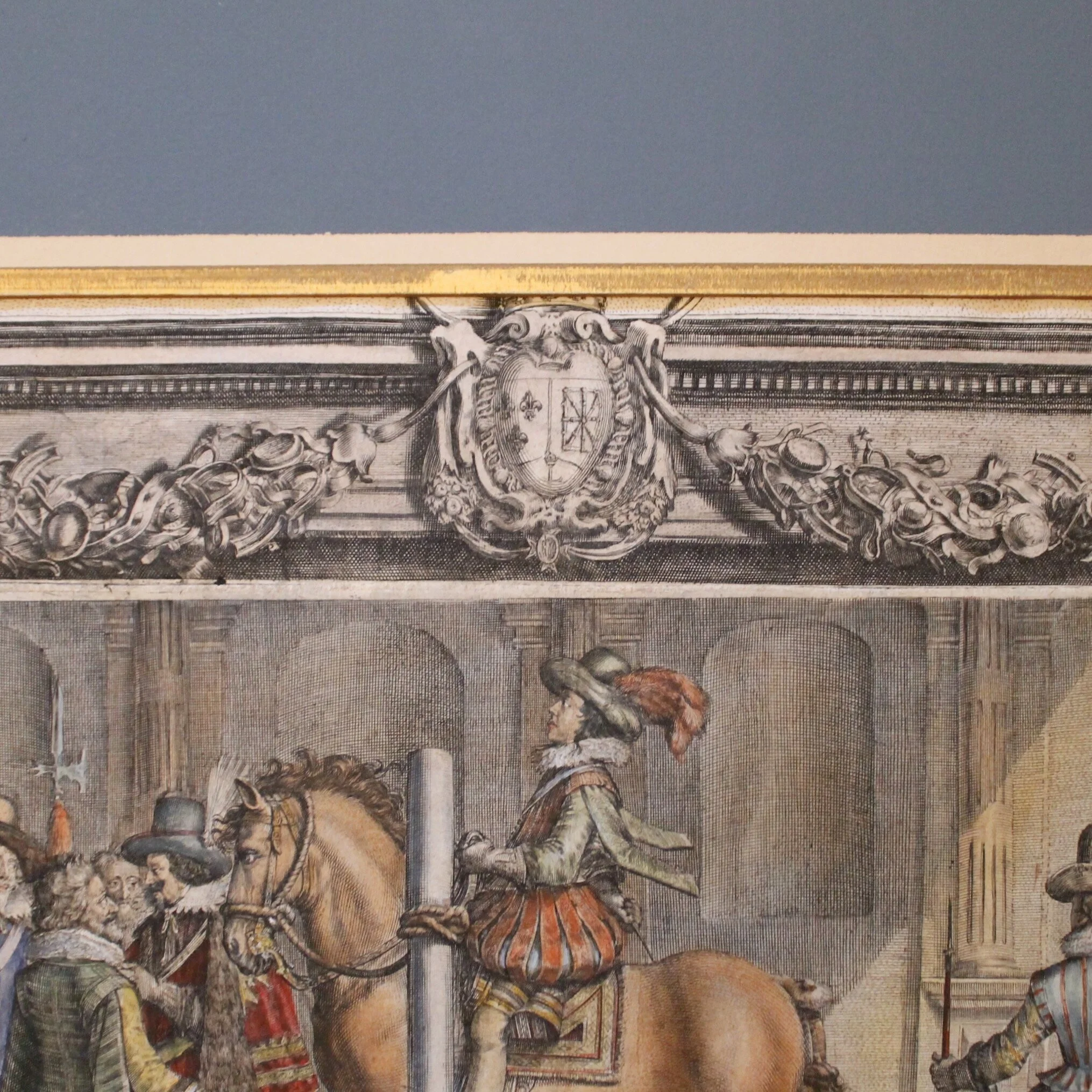 Set of Five Dressage Original Engravings, 17th c., after Antoine de Pluvinel, Hand Colored