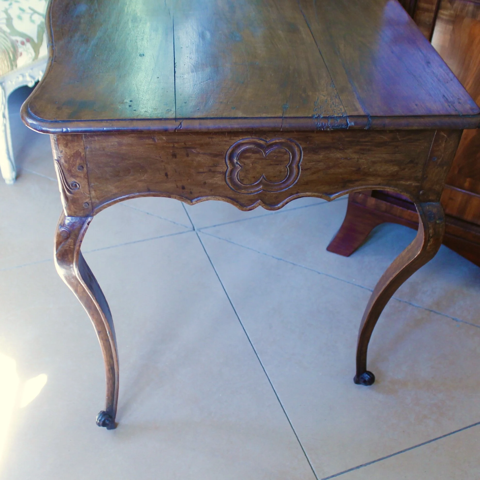French Provincial Louis XV Period Carved Walnut Writing Table or Side Table