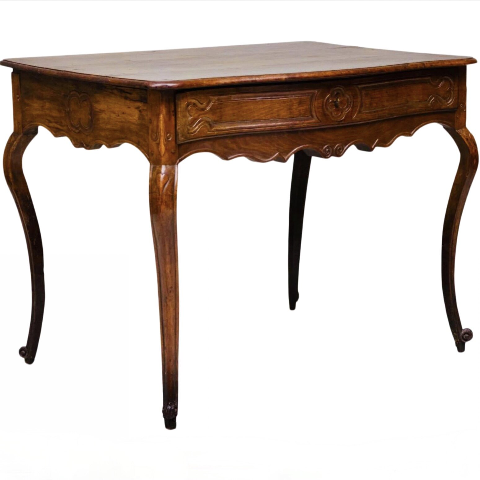 French Provincial Louis XV Period Carved Walnut Writing Table or Side Table