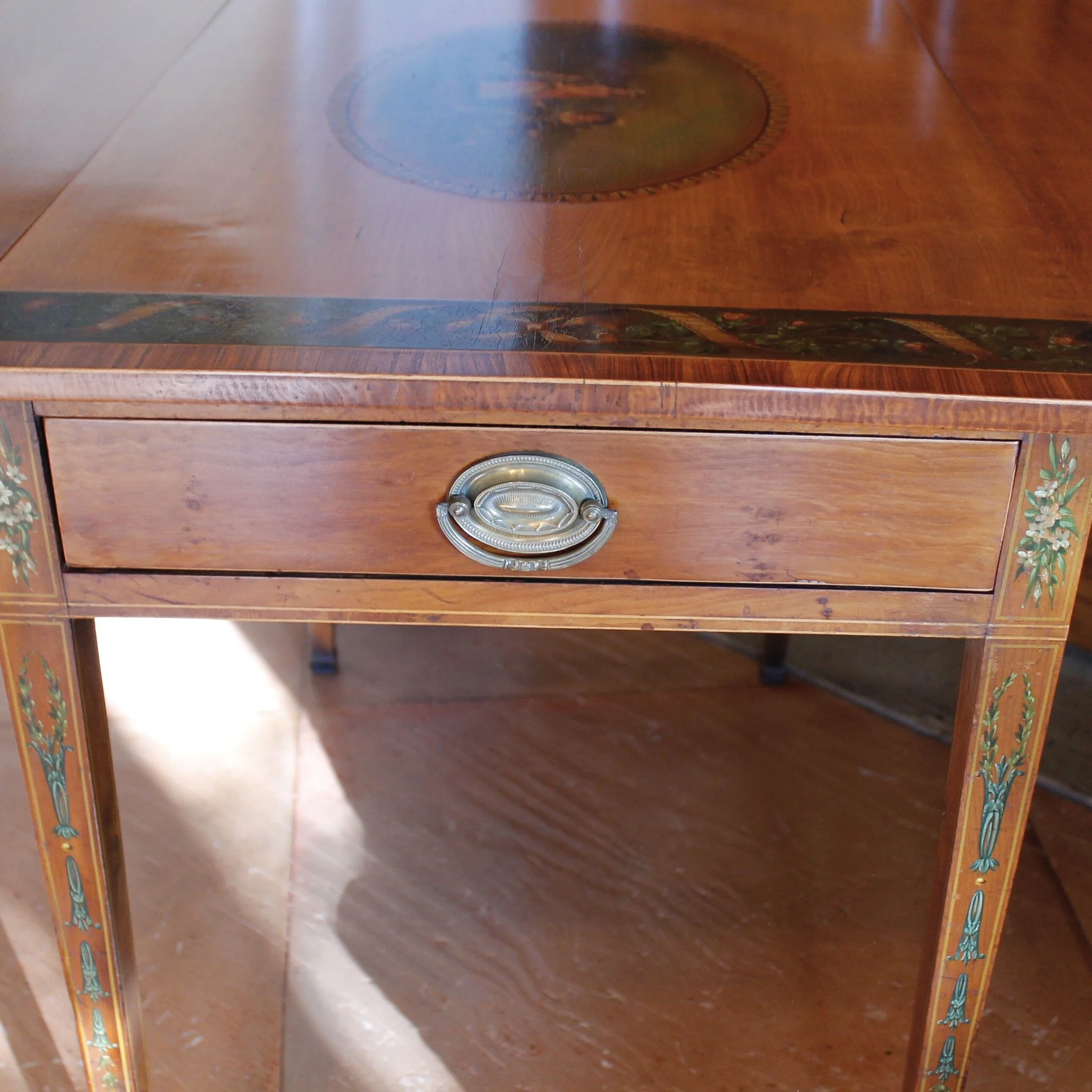 George III Harewood Pembroke Table with Tulipwood Cross Banding and Painted Decoration