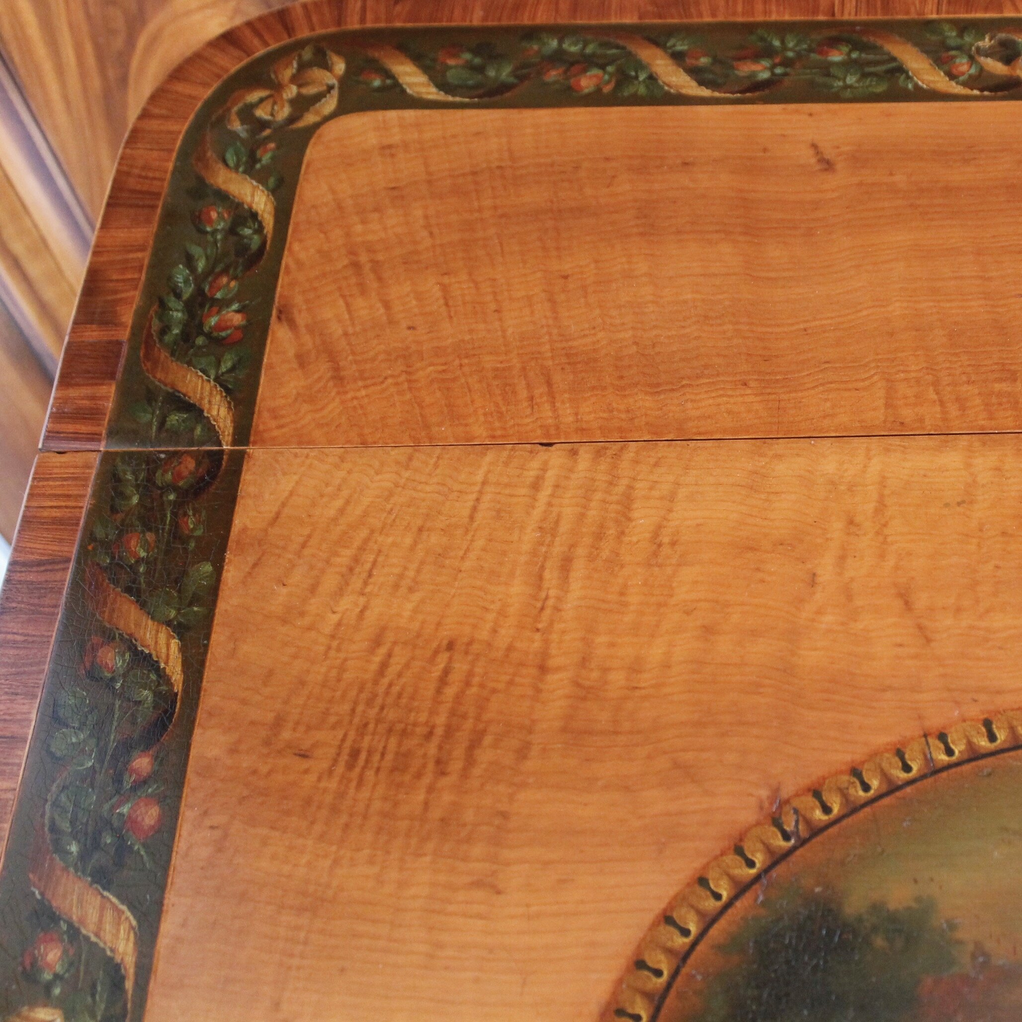 George III Harewood Pembroke Table with Tulipwood Cross Banding and Painted Decoration