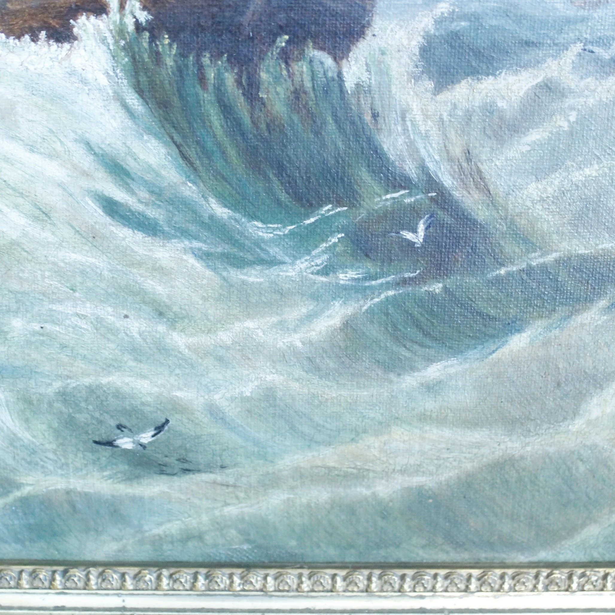 “Tossed at Sea,” 19th Century Oil on Canvas in a Period Gilt Frame