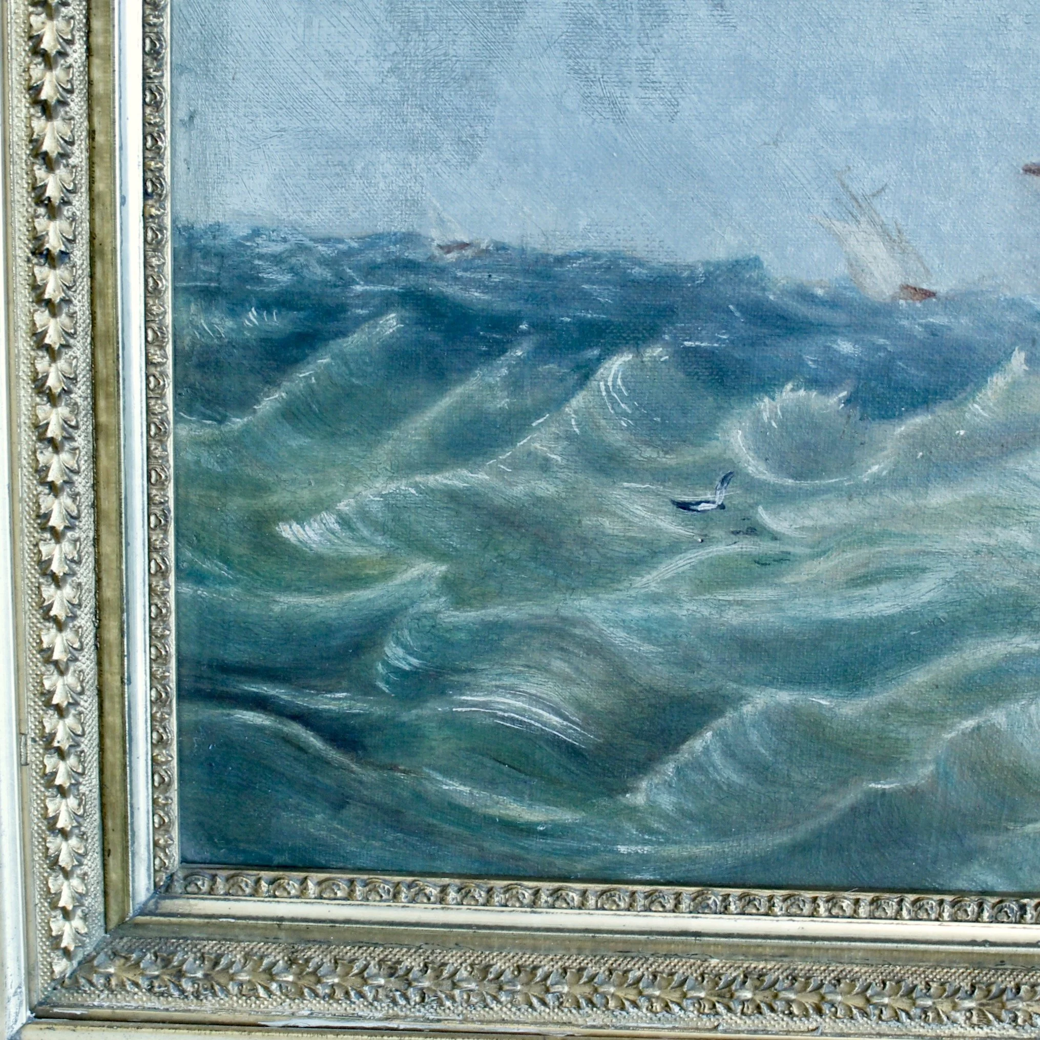 “Tossed at Sea,” 19th Century Oil on Canvas in a Period Gilt Frame