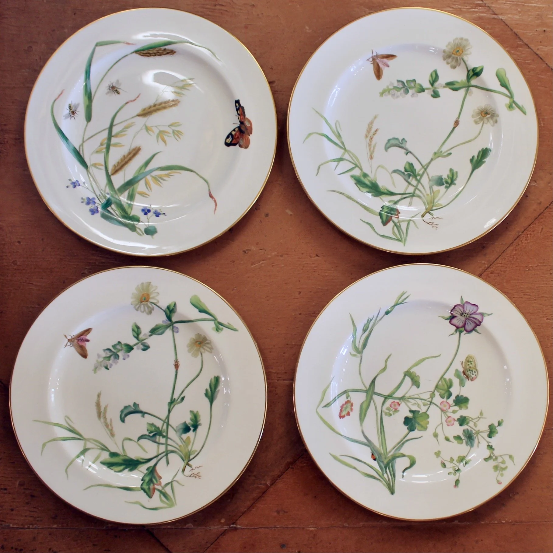 Set of 16 Minton Fine Porcelain Dishes with Botanical Decoration, 19th Century