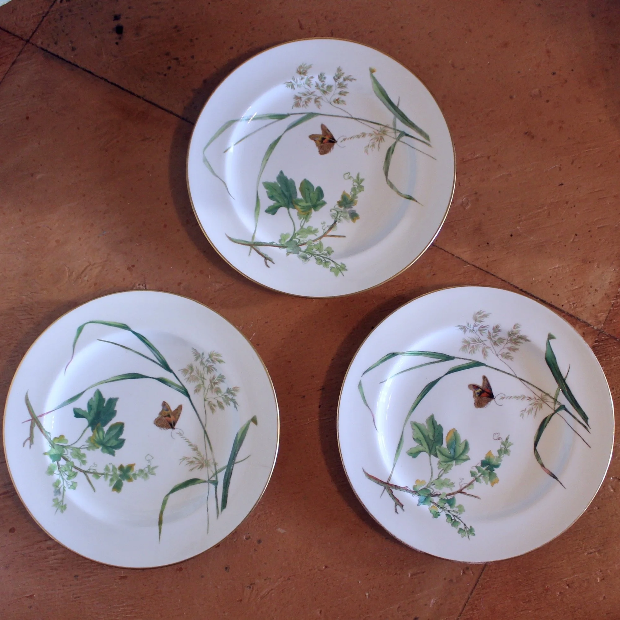 Set of 16 Minton Fine Porcelain Dishes with Botanical Decoration, 19th Century