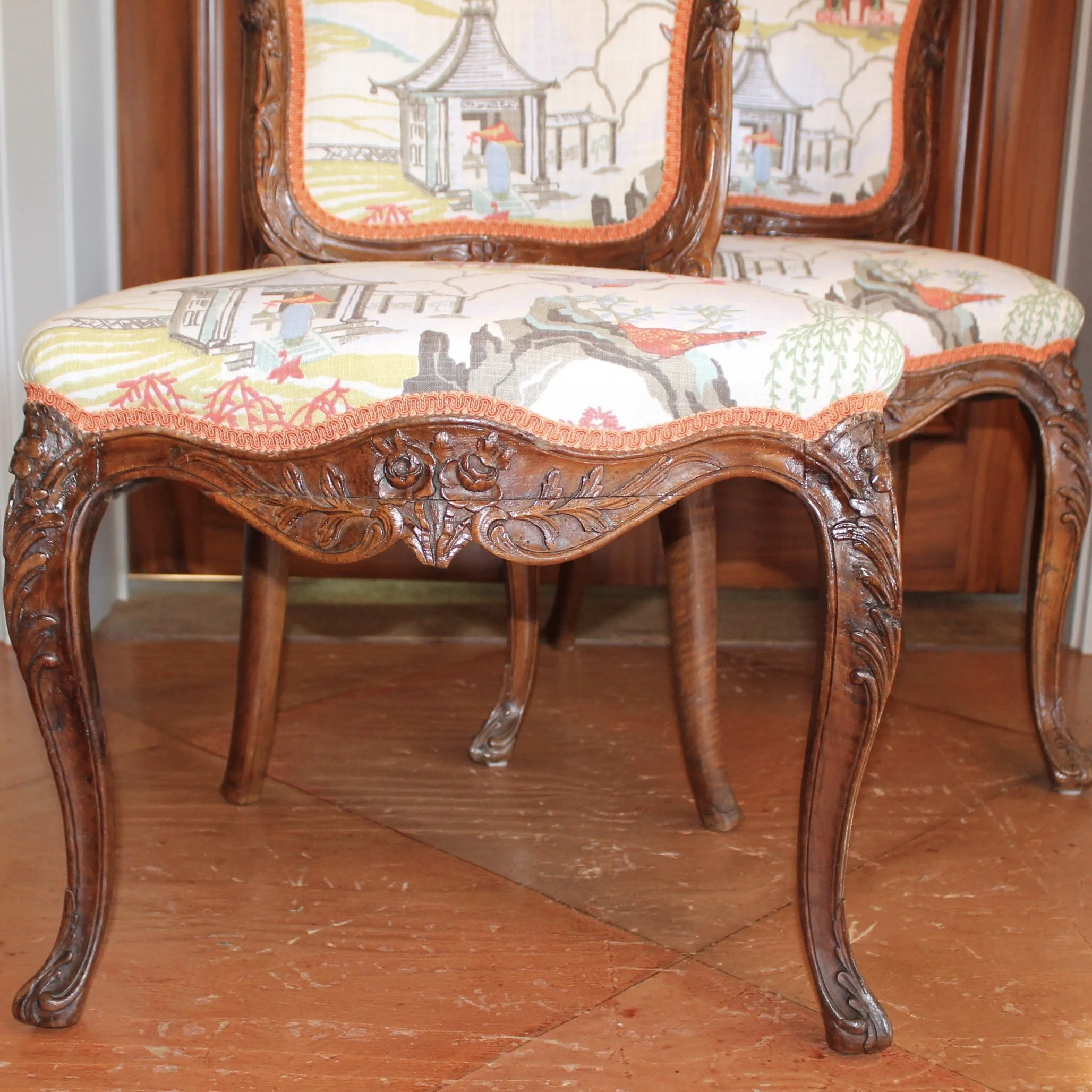 Pair of Exceptional Rococo Period Side Chairs, Probably German, 18th Century