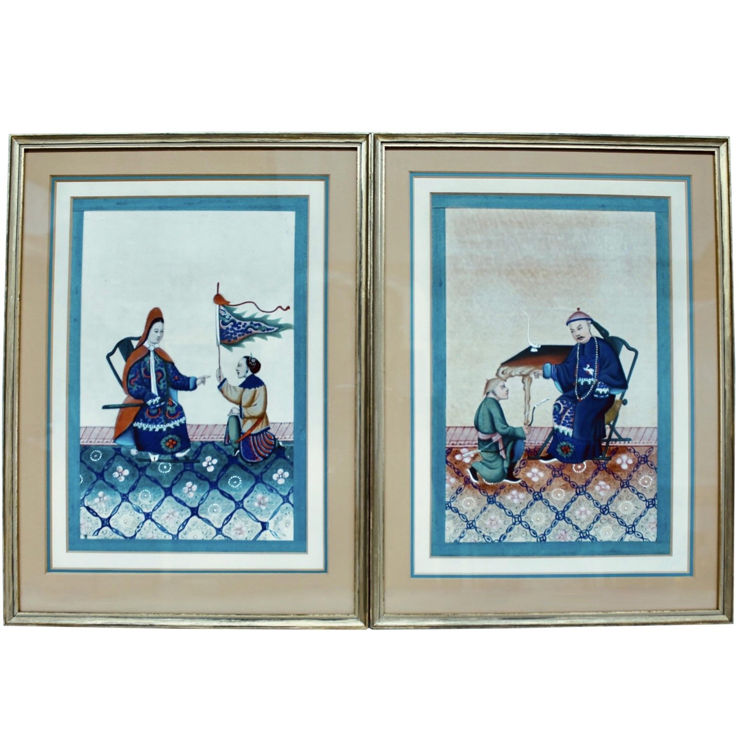 Pair of Chinese Export Paintings on Mulberry Pith Paper, 19th Century
