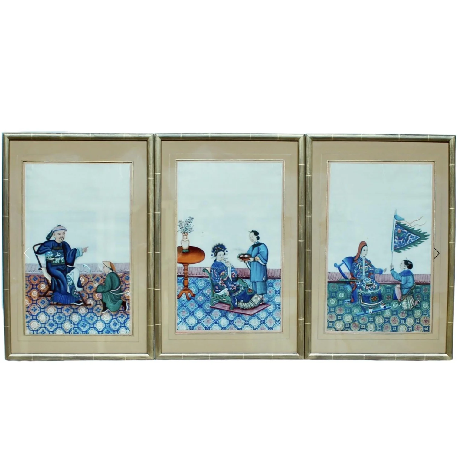 Trio of Fine Chinese Export Paintings on Mulberry Pith Paper, 19th Century