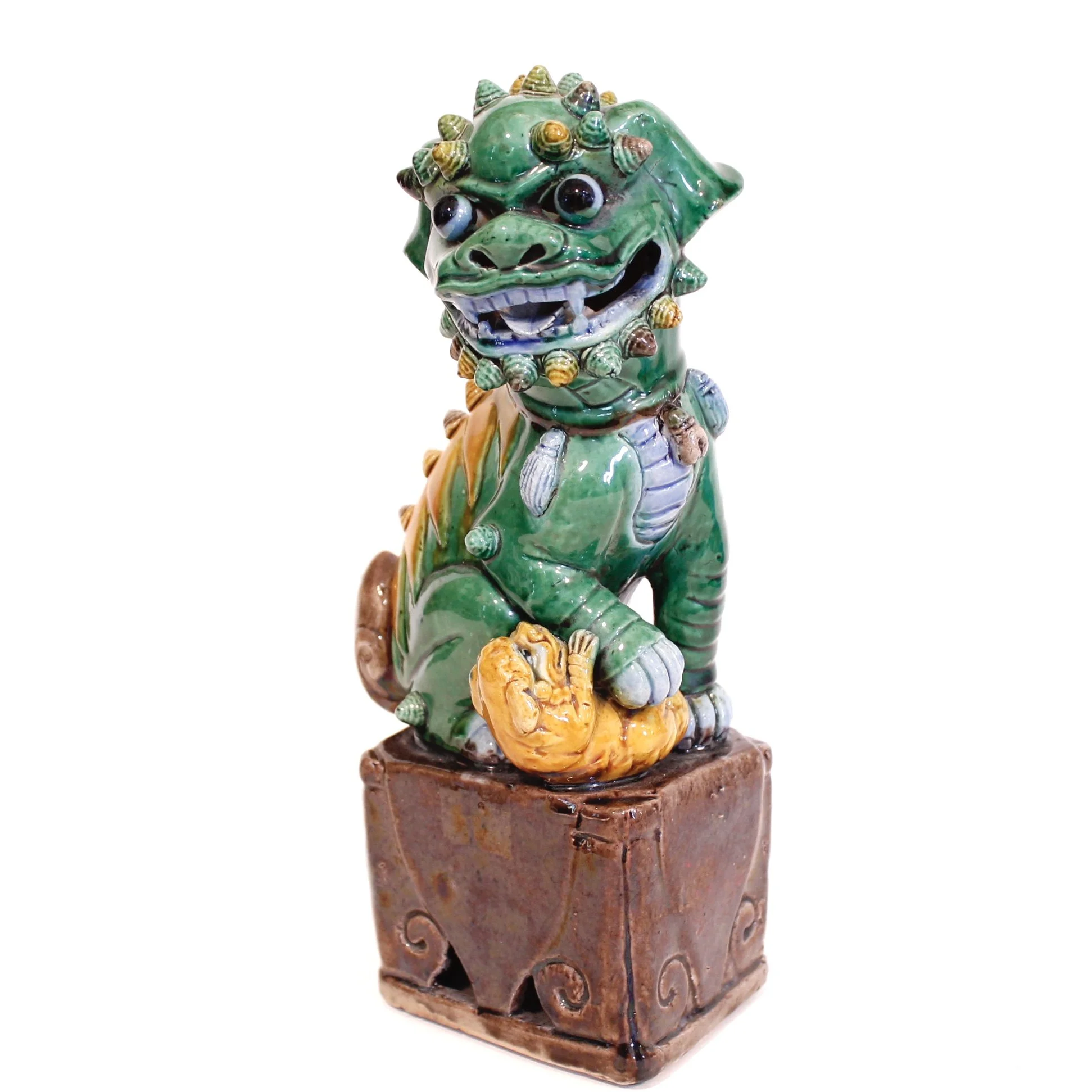 Chinese Sancai Glazed Terra Cotta Foo Dog and Puppy