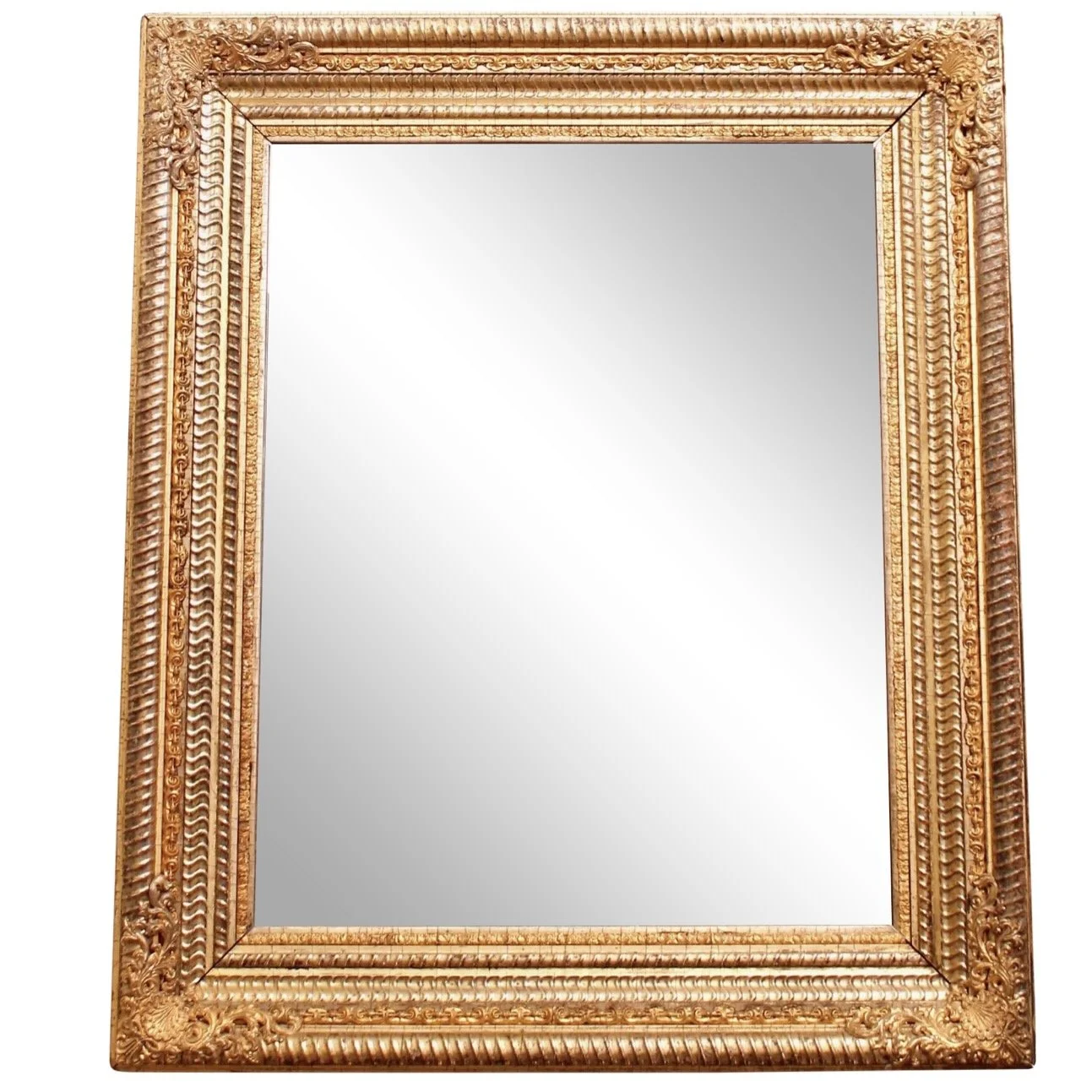 German Ripple Carved and Gilded Mirror with Gilt Metal Mounts, 19th Century