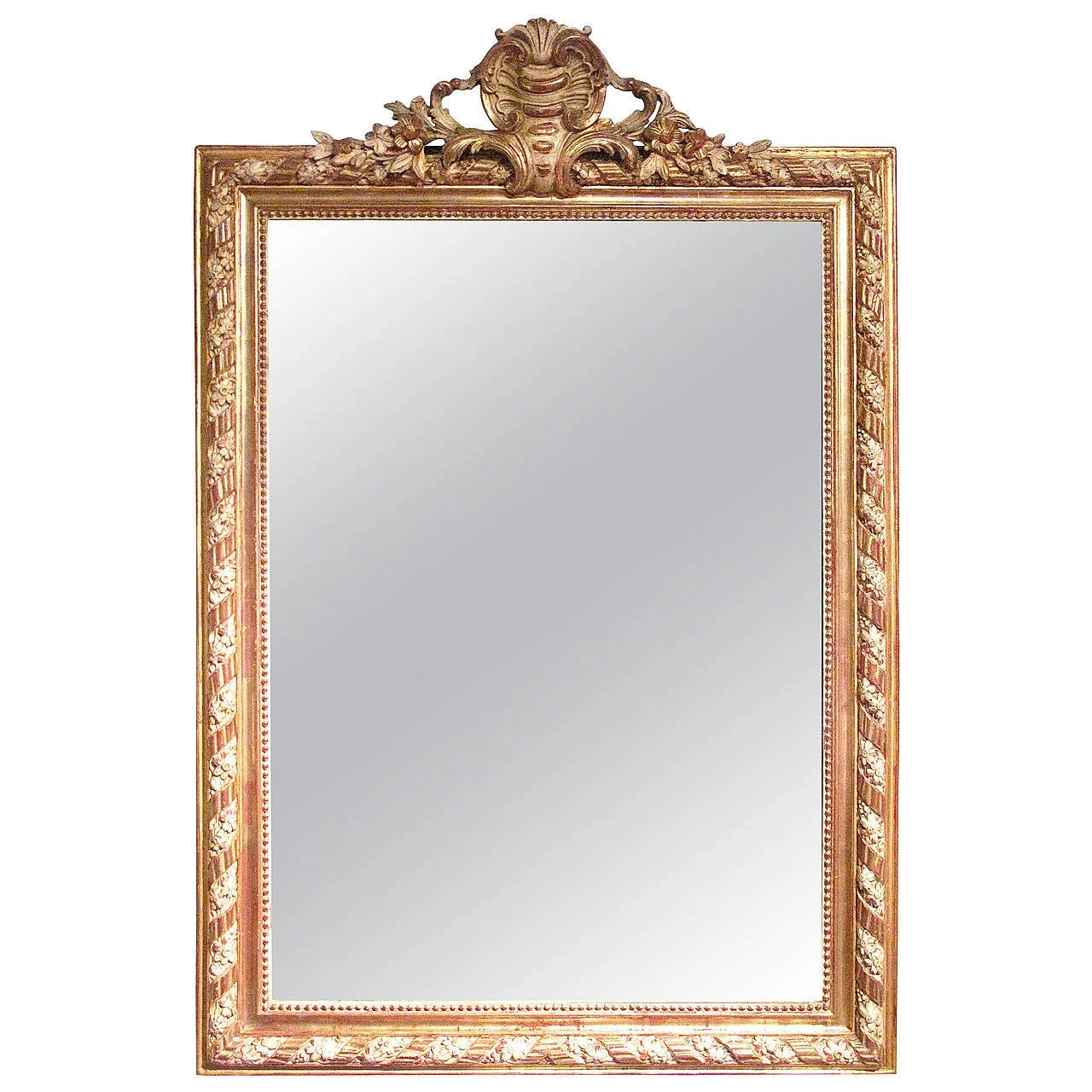 Gilt and Polished Gesso Crested Neoclassical French Mirror, Late 19th Century