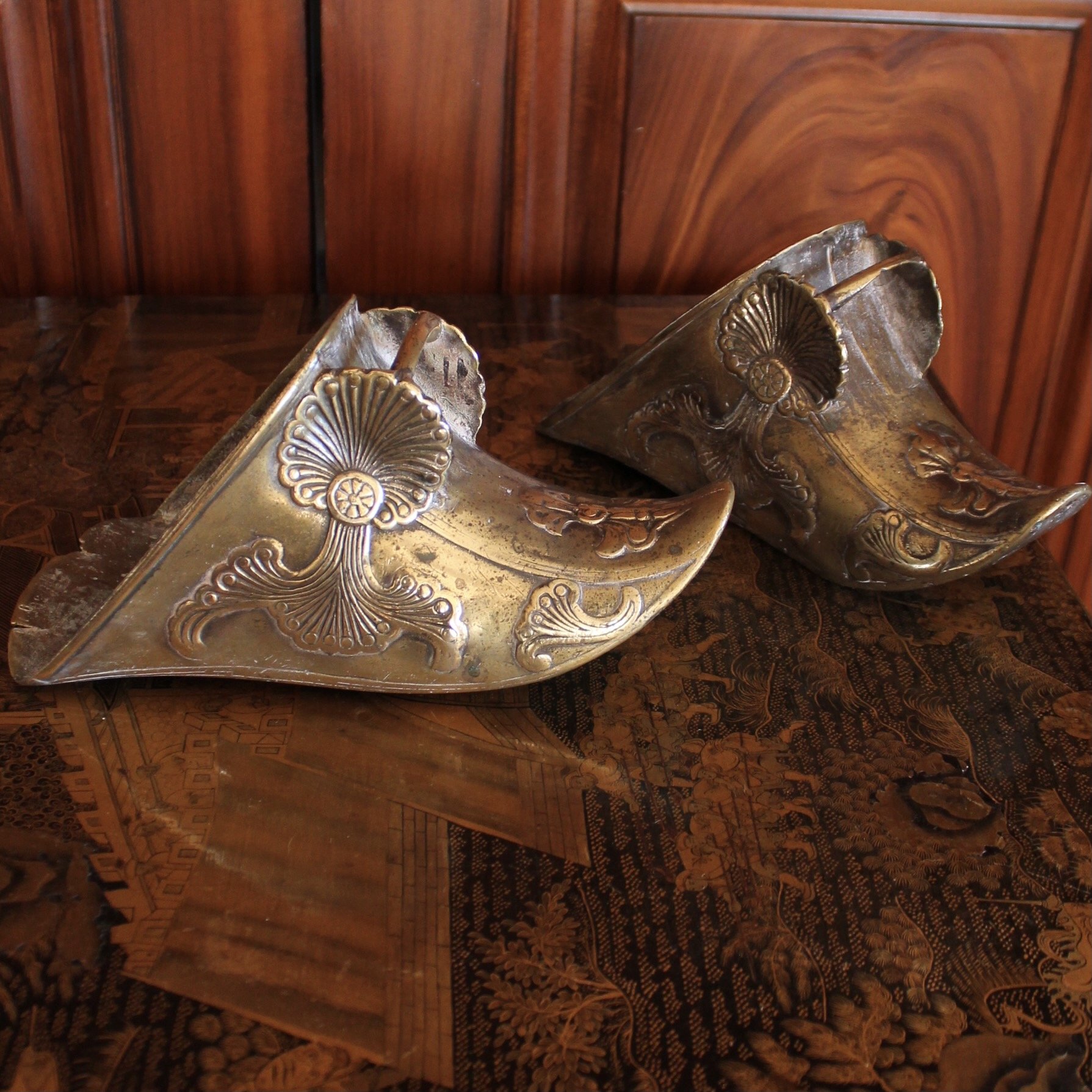 Brass Stirrups With Anthemion Ornament, 19th Century Spanish Colonial
