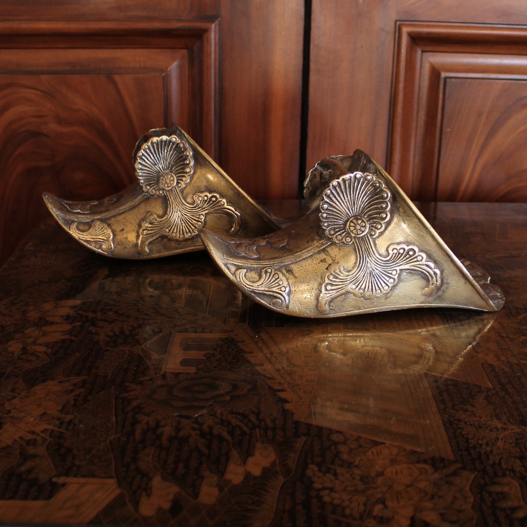 Brass Stirrups With Anthemion Ornament, 19th Century Spanish Colonial