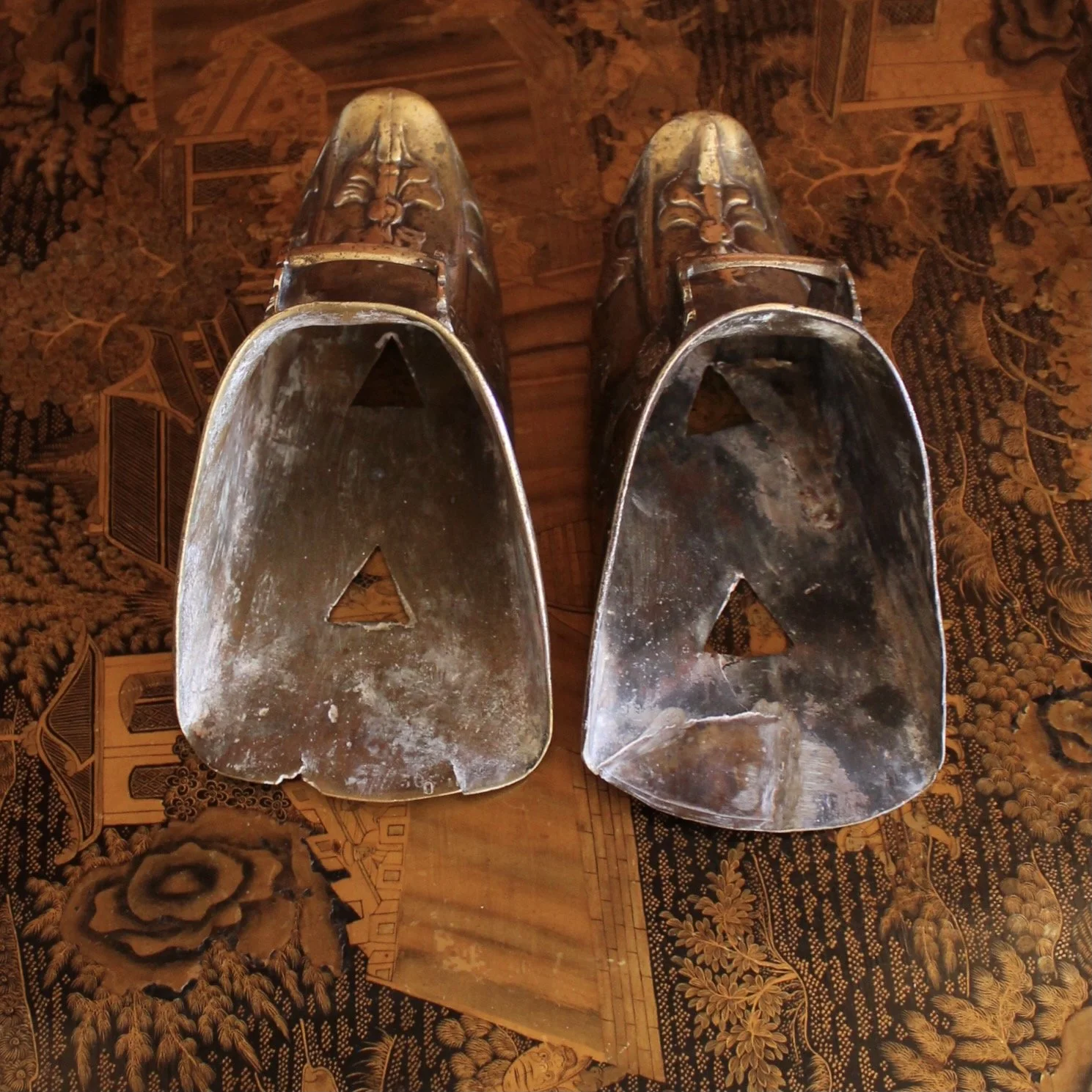 Brass Stirrups With Anthemion Ornament, 19th Century Spanish Colonial