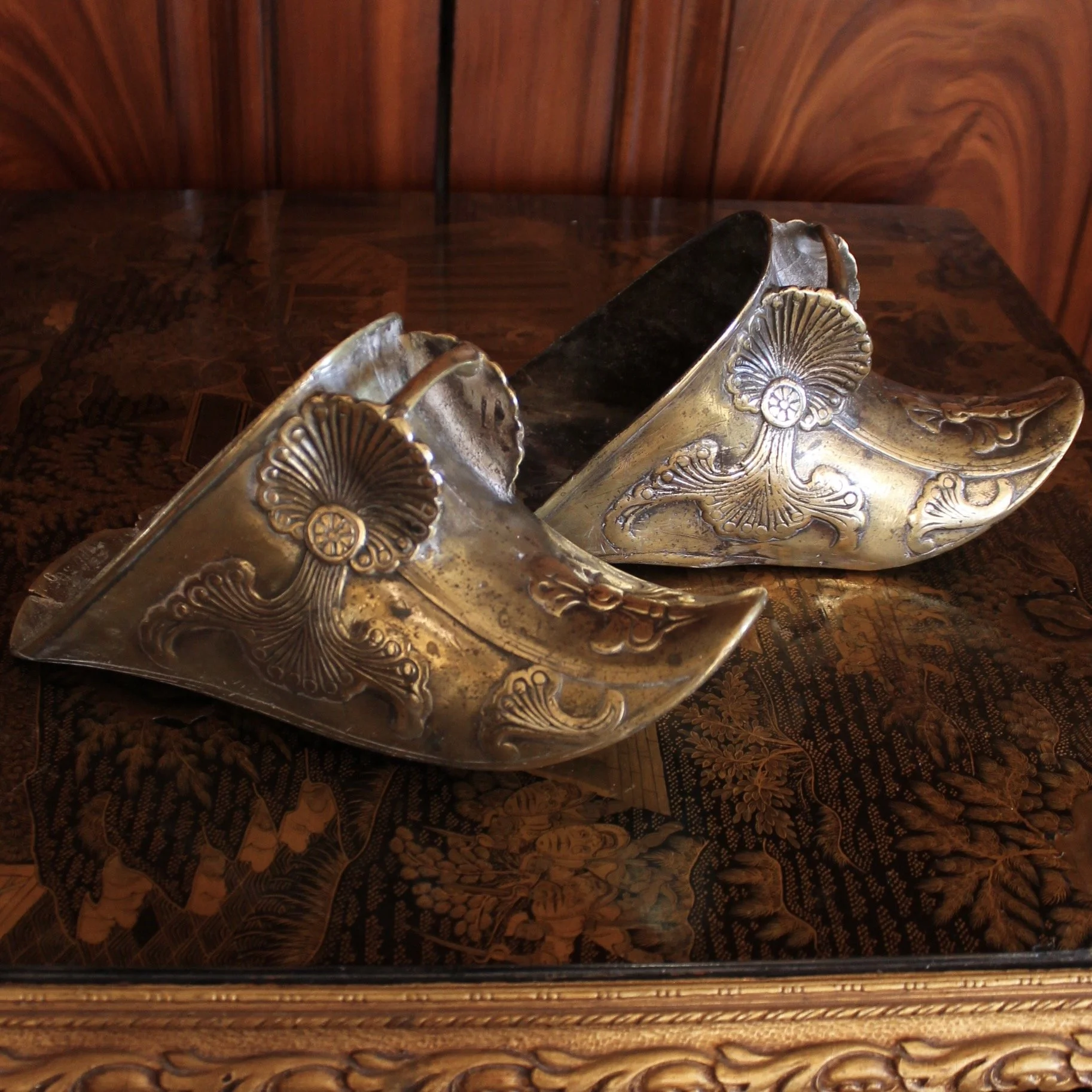 Brass Stirrups With Anthemion Ornament, 19th Century Spanish Colonial