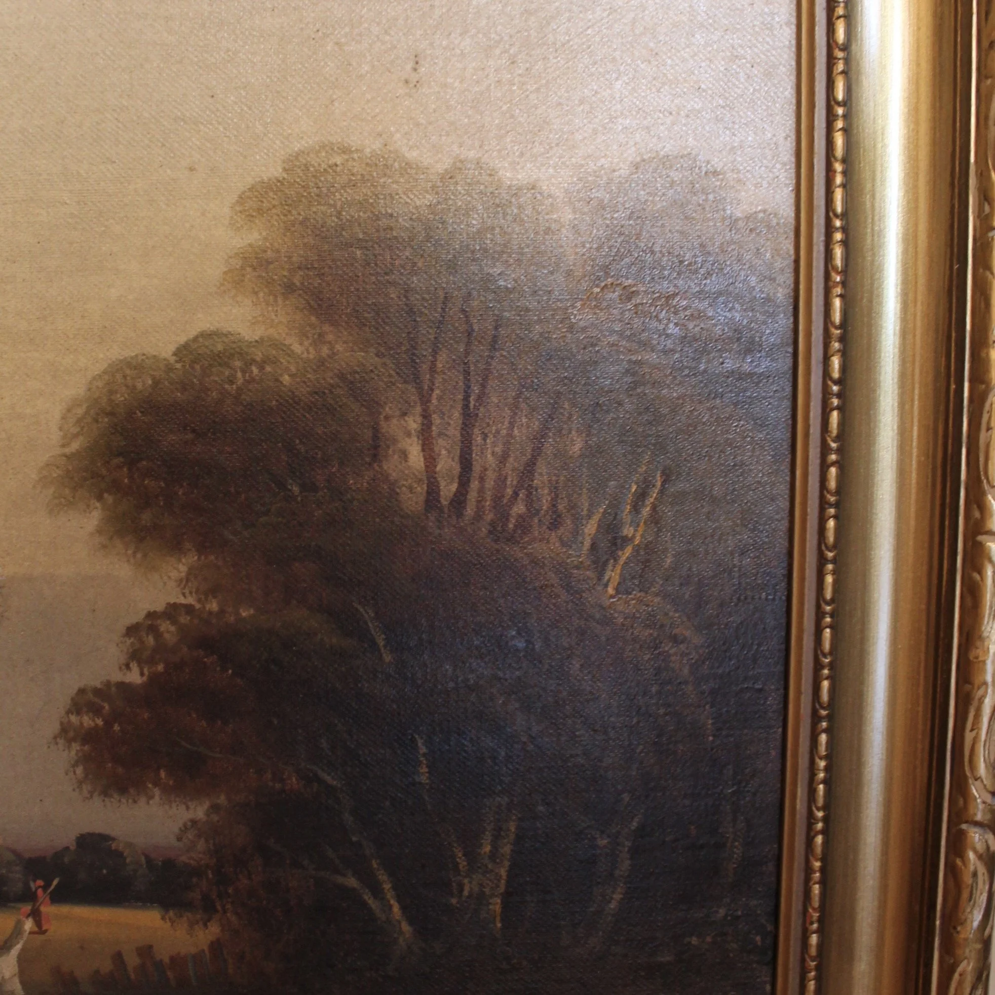 “Gathering Hay” English Country Oil on Canvas Painting, Late 19th Century