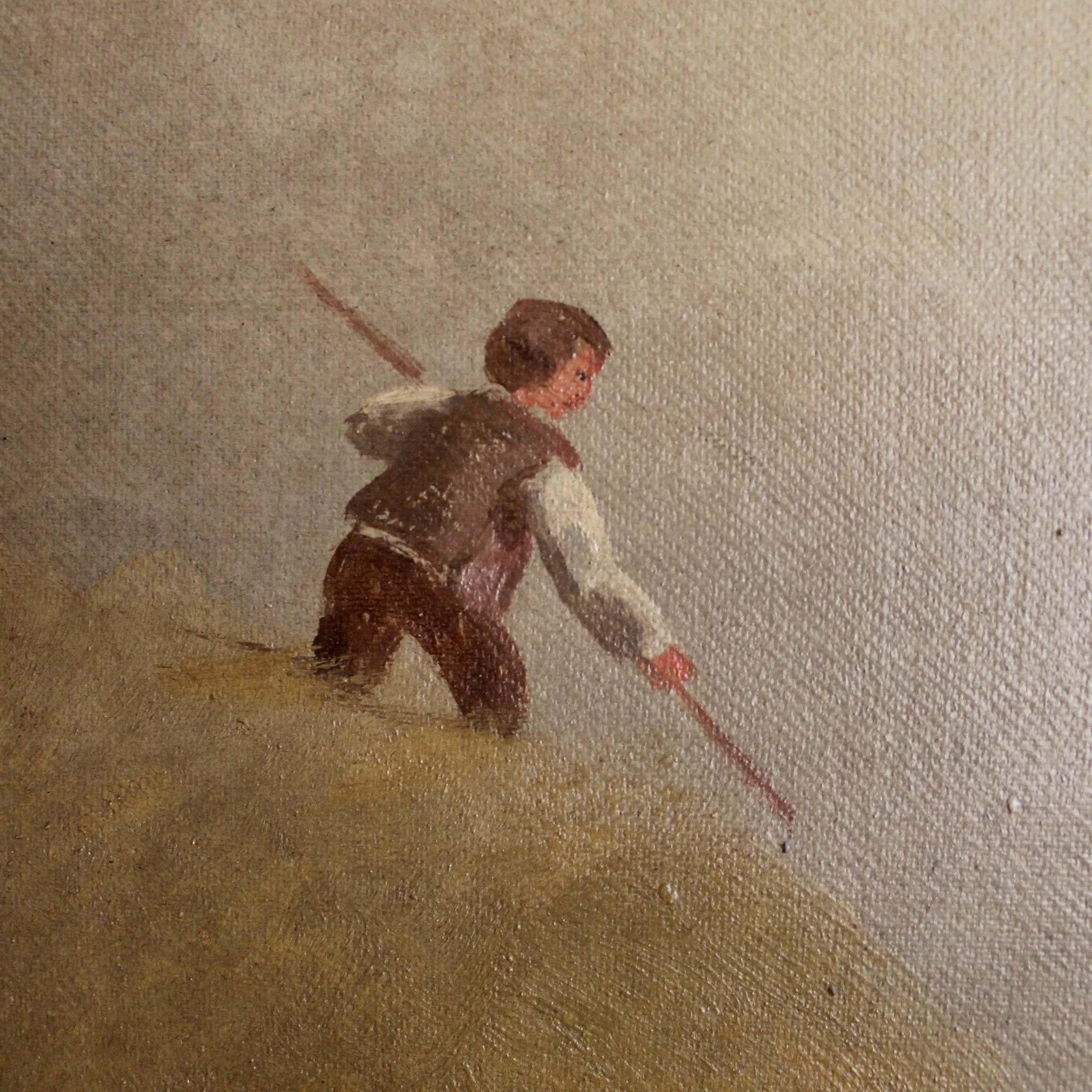 “Gathering Hay” English Country Oil on Canvas Painting, Late 19th Century