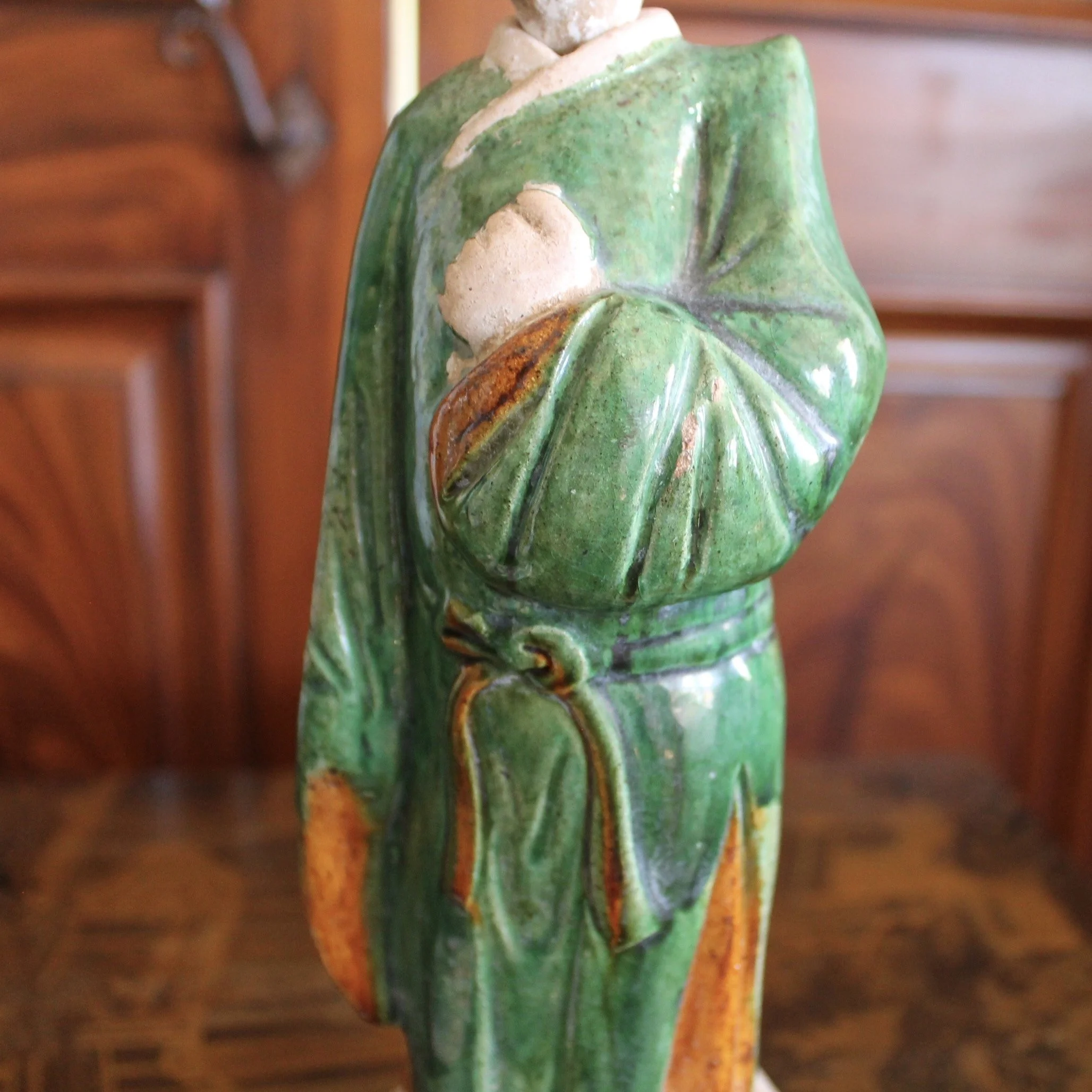 Pair of Ming Chinese Attendant Figures, Glazed Terracotta Earthenware