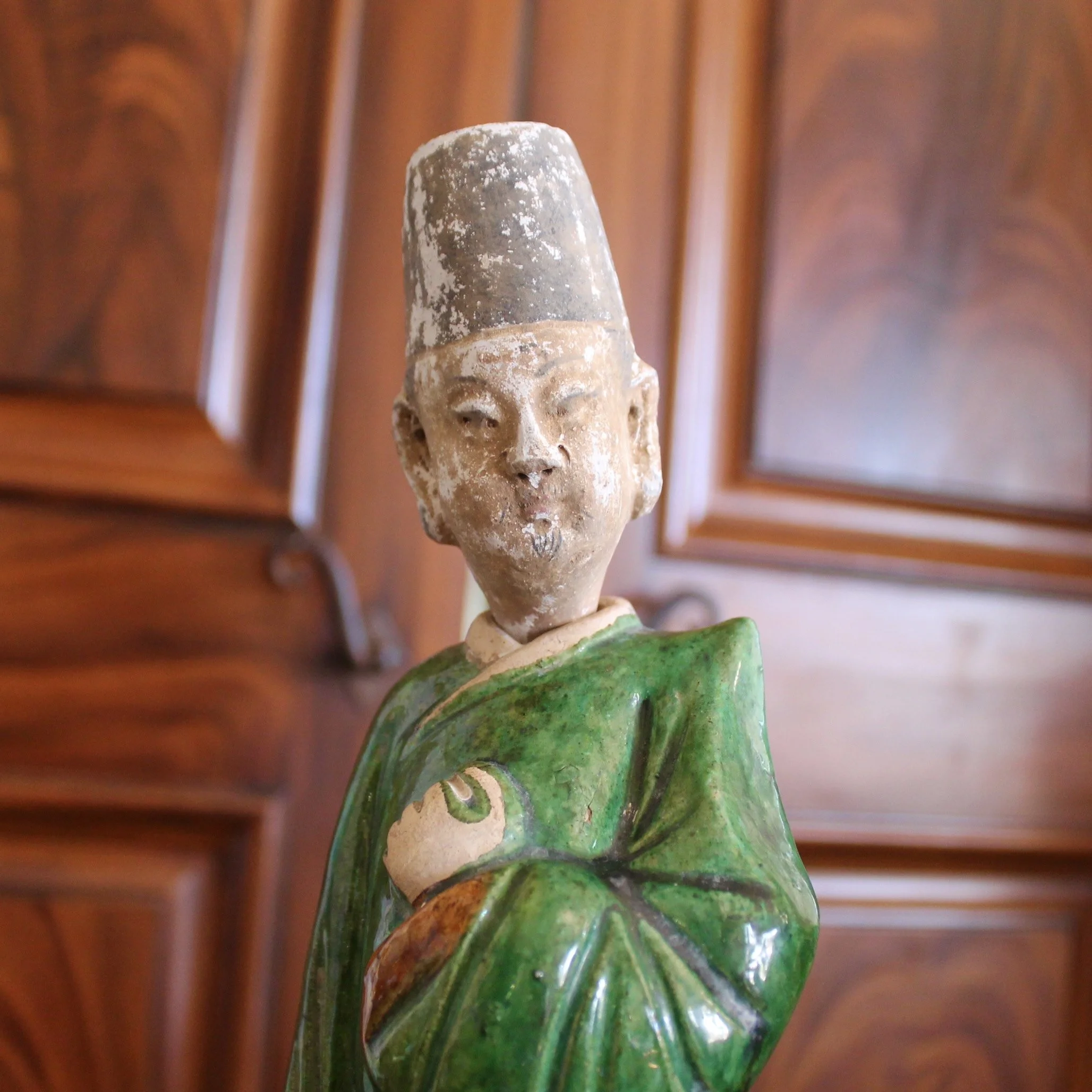 Pair of Ming Chinese Attendant Figures, Glazed Terracotta Earthenware