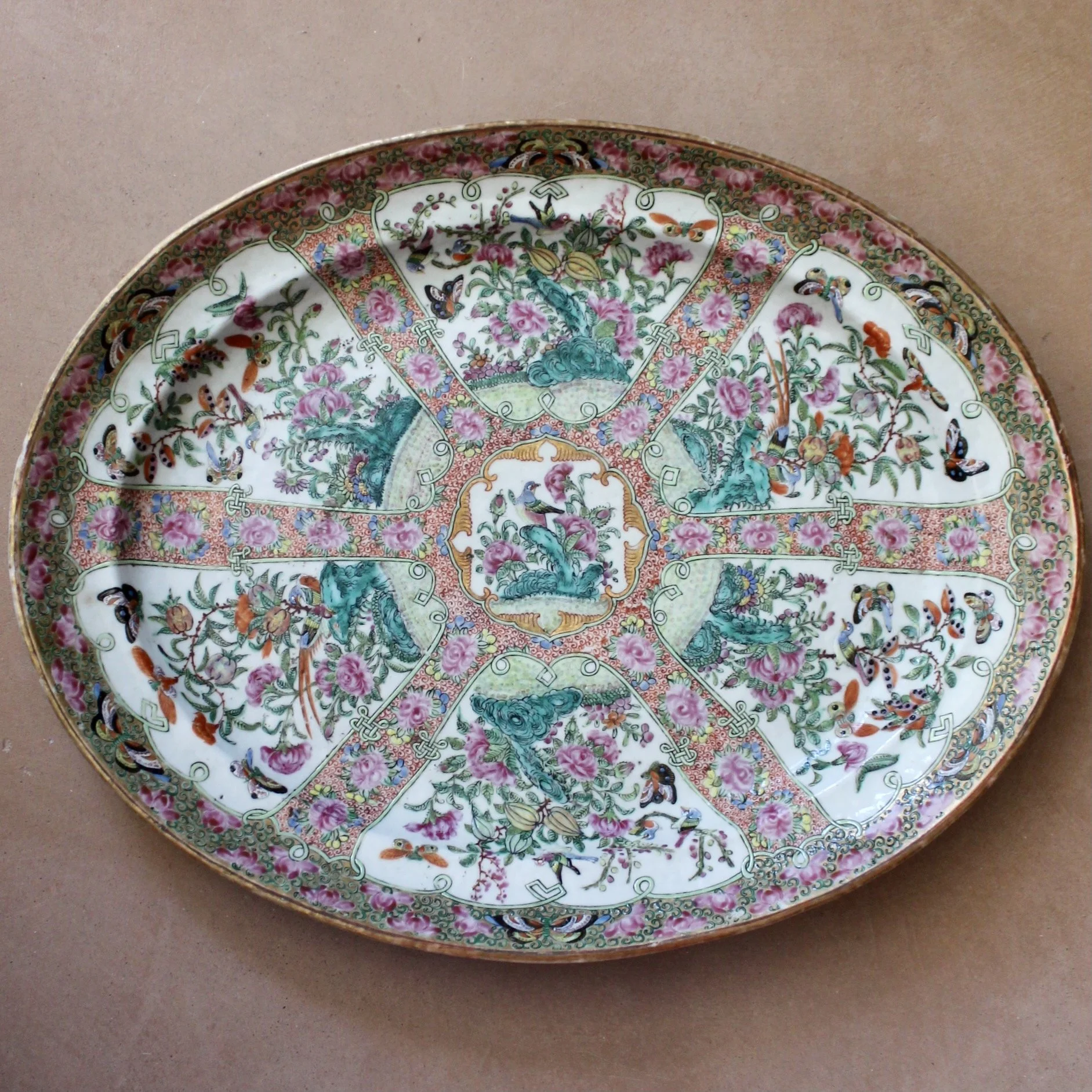 Large Rose Canton Chinese Export Porcelain Platter