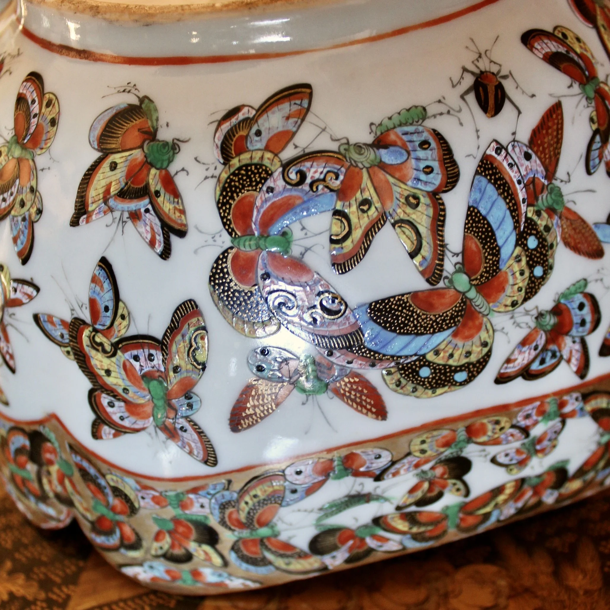 Chinese Export "Thousand Butterfly” Pattern Cut Corner Porcelain Bowl