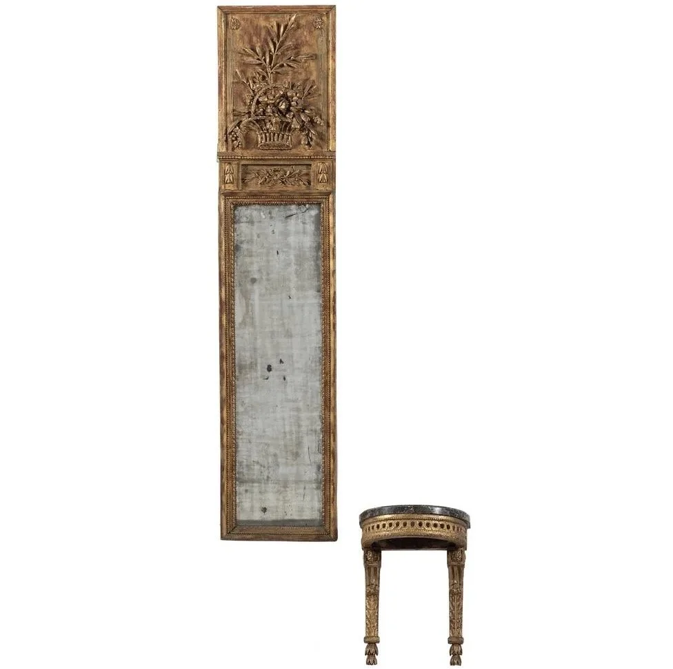 Swedish Gustavian Neoclassical Gilded Pier Mirror with Associated Marble Topped Console