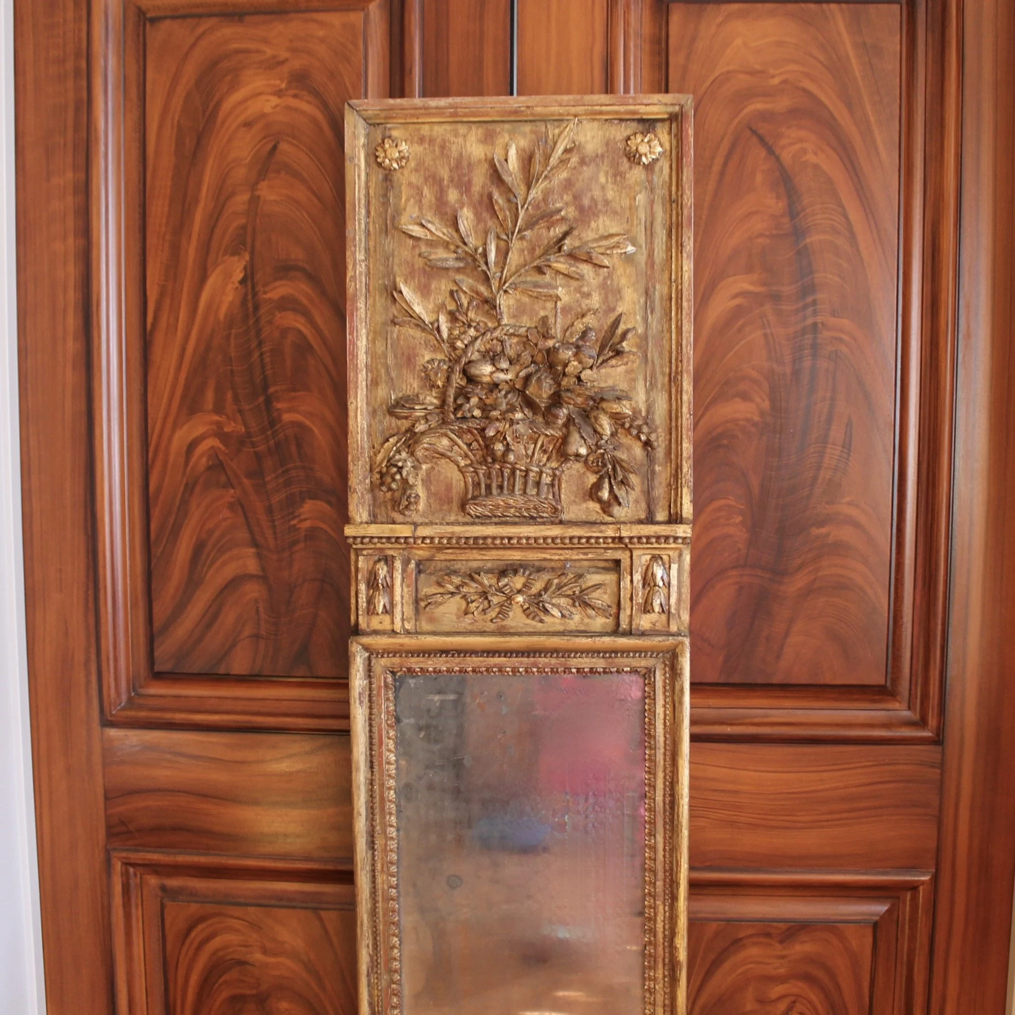 Swedish Gustavian Neoclassical Gilded Pier Mirror with Associated Marble Topped Console