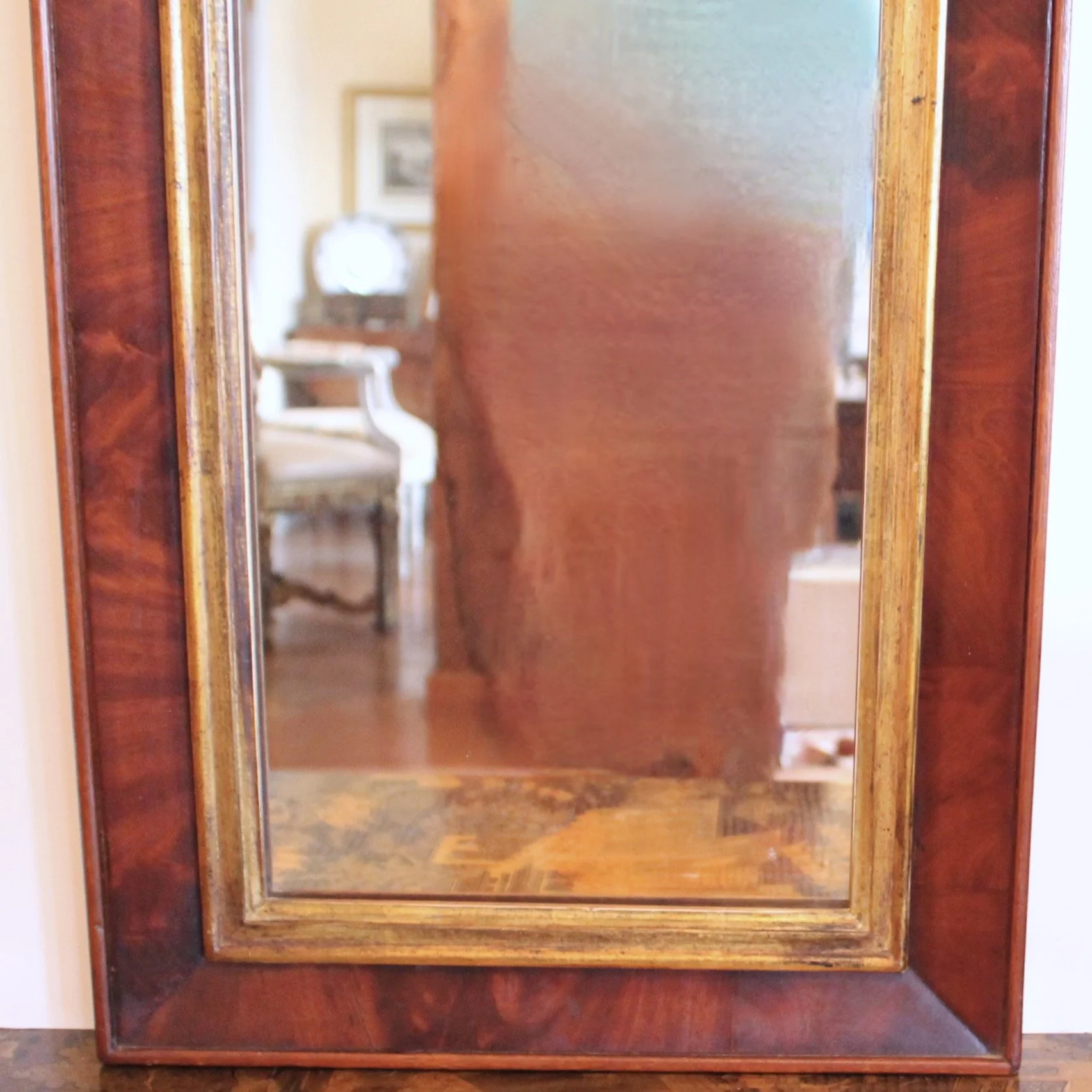 English Small Mahogany and Gilt Mirror