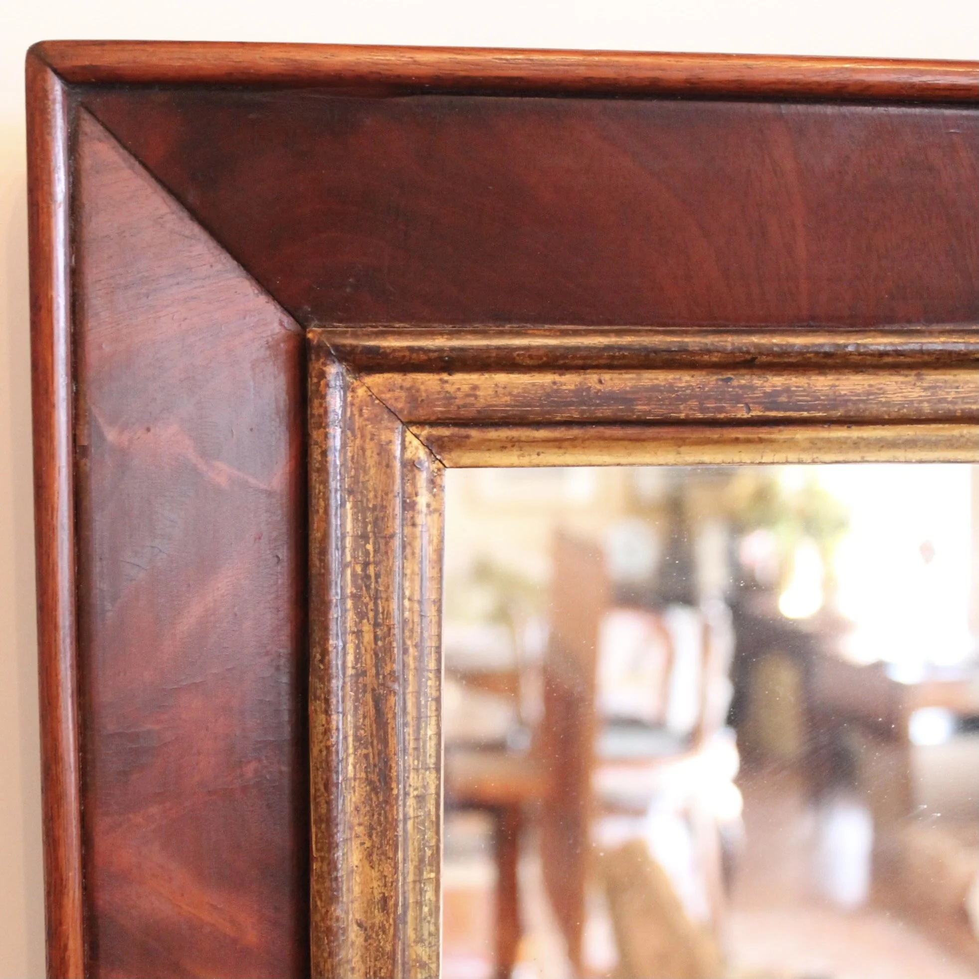 English Small Mahogany and Gilt Mirror