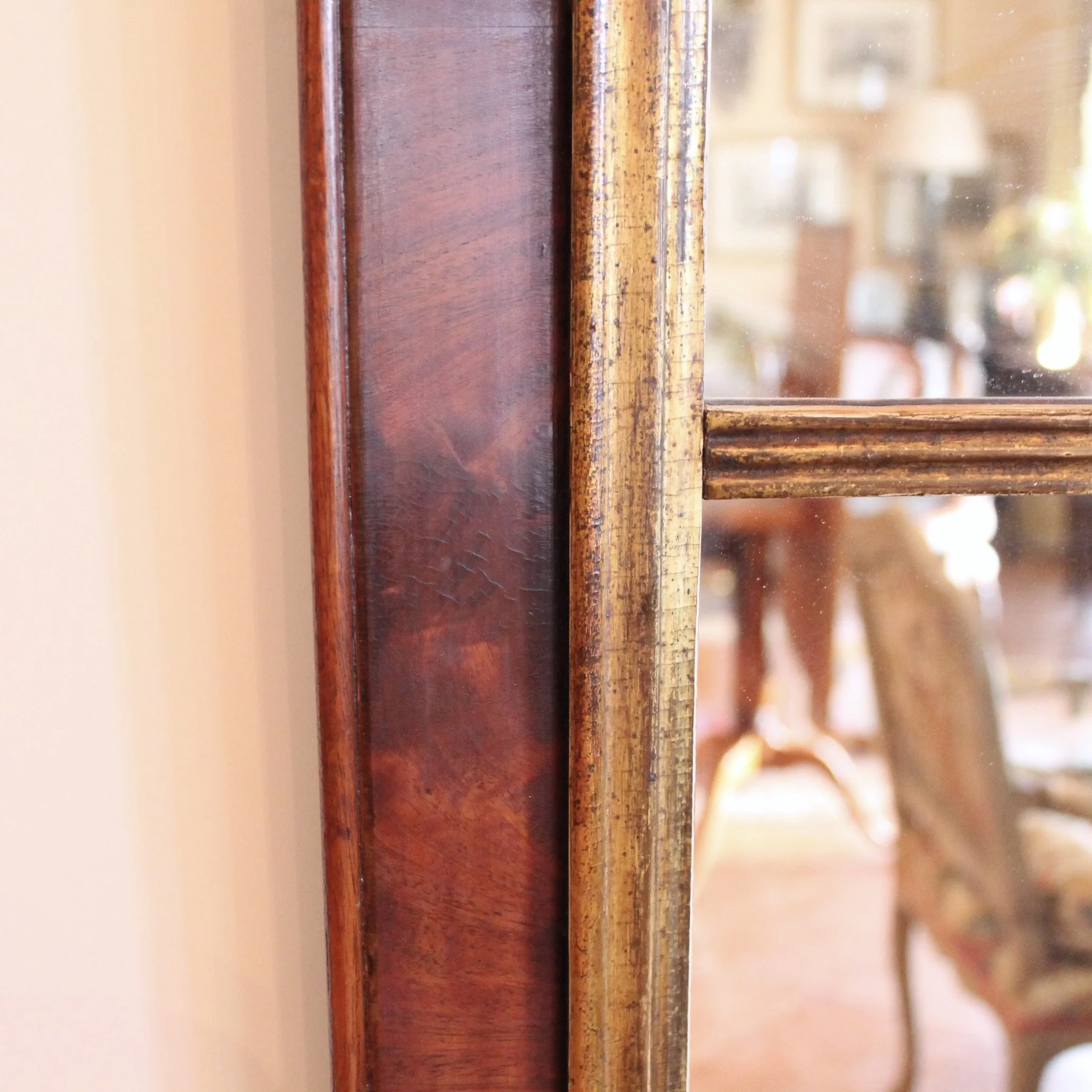 English Small Mahogany and Gilt Mirror