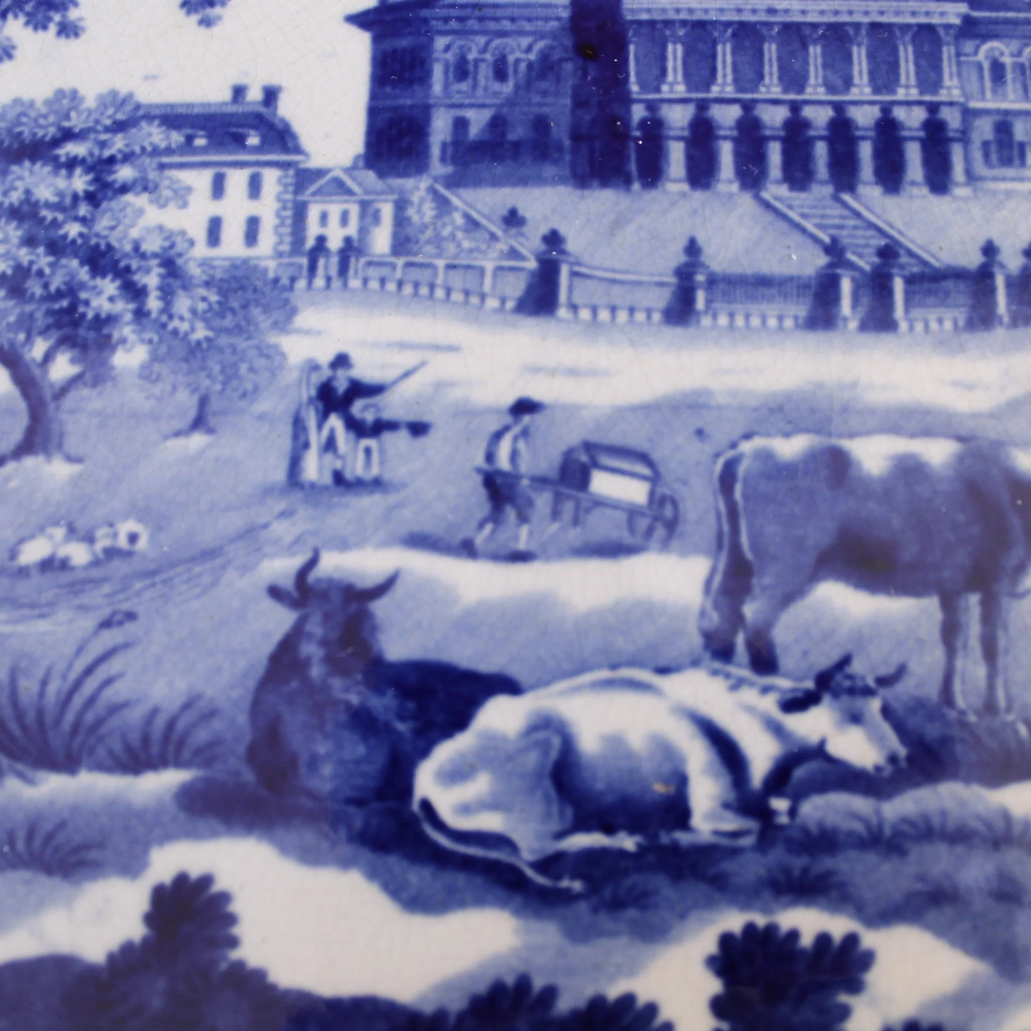 Staffordshire Blue and White Stone Ware Platter Depicting the Boston State House, Rogers